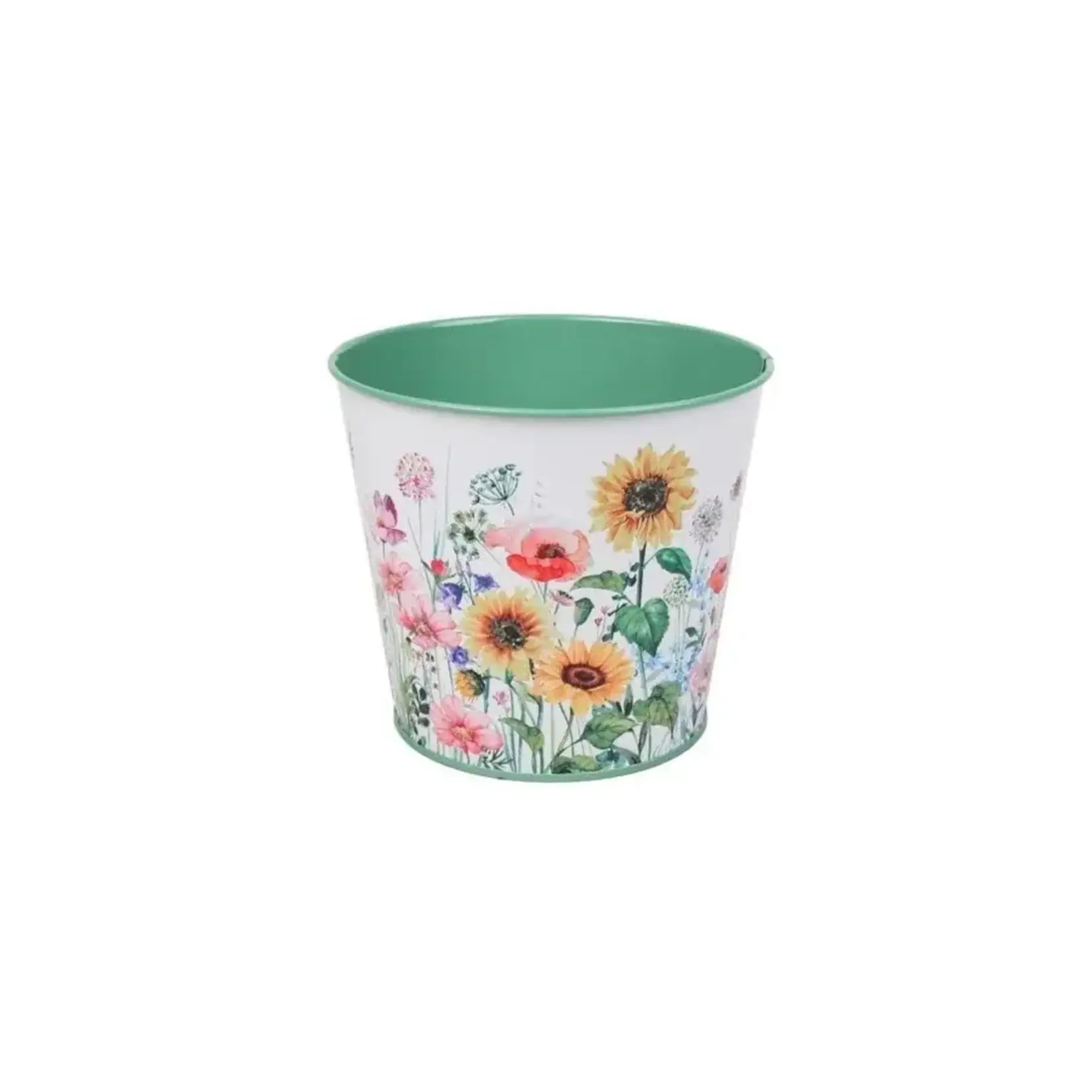 Metal, Spring/Summer Pot (4.5"D) Sunflower Serenade Printed Metal w/ Hard Liner
