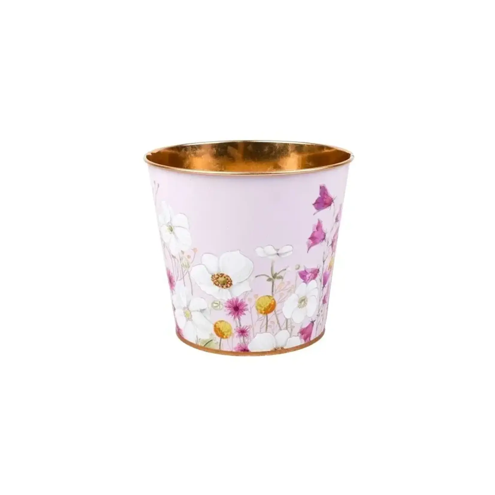 Metal, Spring/Summer Pot, (6.5"D) Wildflower Lane Printed Metal w/ Hard Liner