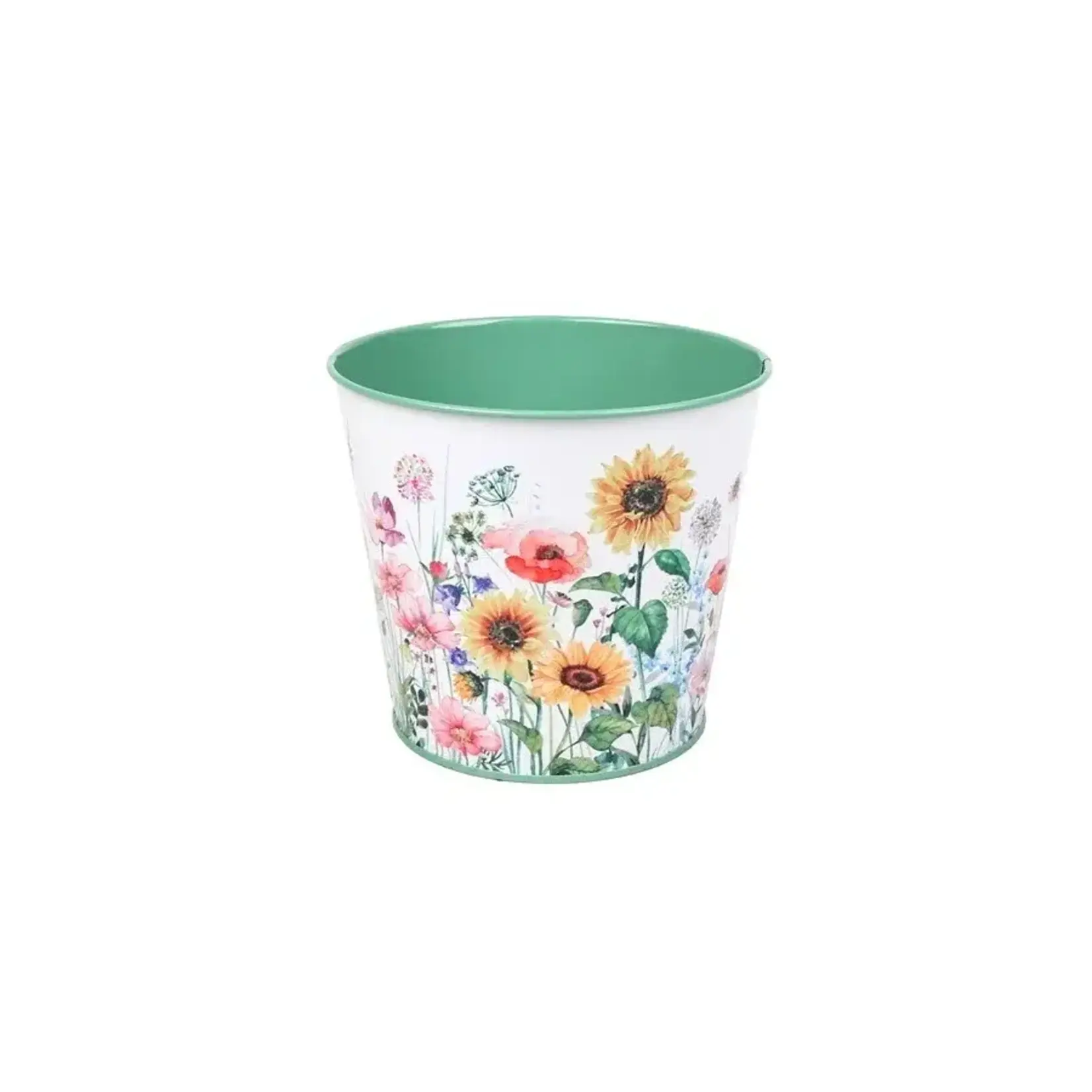 Metal, Spring/Summer Pot, (6.5"D) Sunflower Serenade Printed Metal w/ Hard Liner