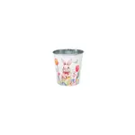 Metal, Easter Pot, (6.5"D) Garden Bunny Printed Metal w/ Hard Liner