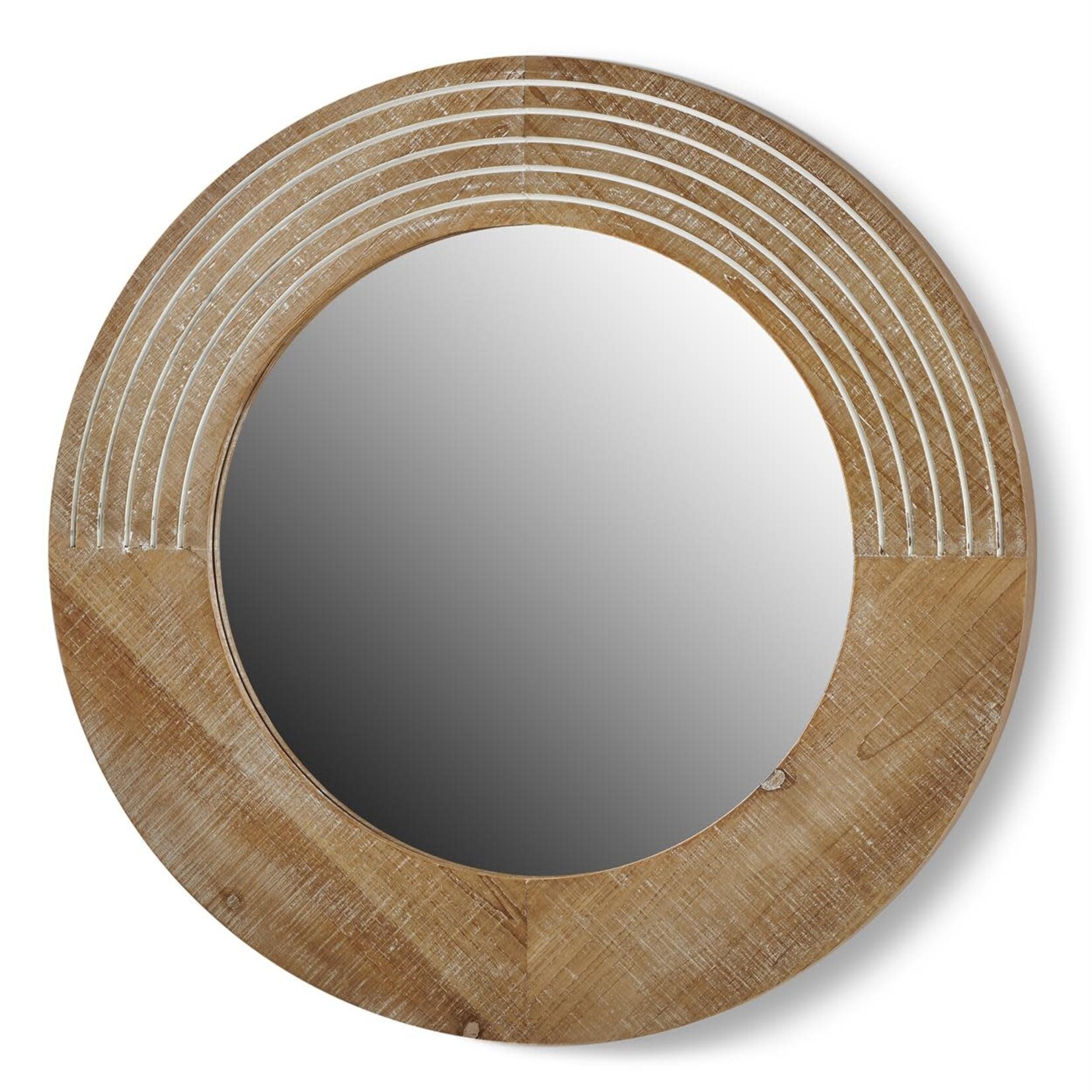 Wood Round Mirror 18.9in D.