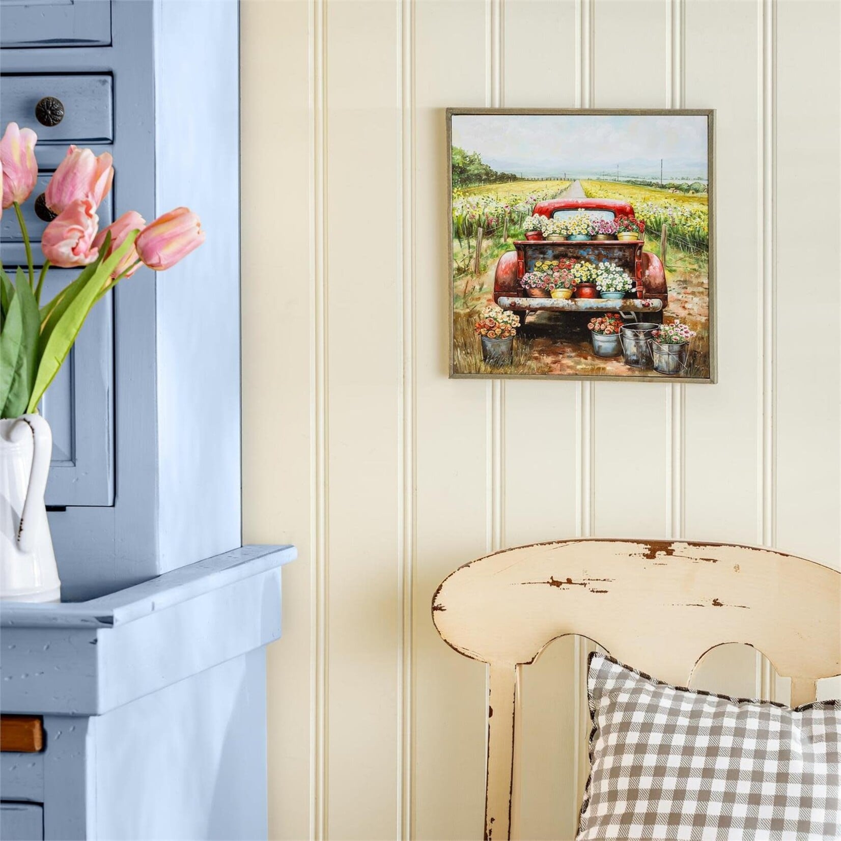 Petal & Plow Indoor Wall Decor, Red Truck filled with Flowers Wall Art, 12" L x 12" H