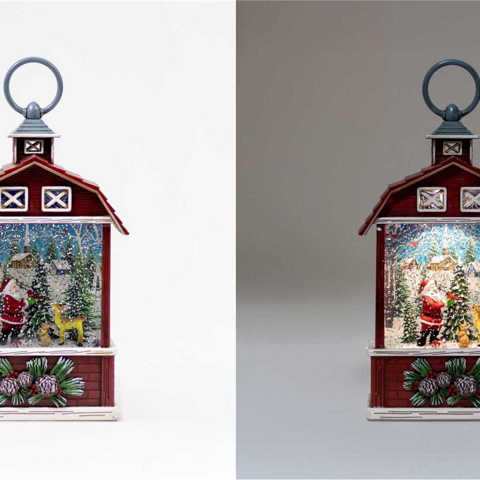 LED TIMER BARN W/ SPIN'G SANTA