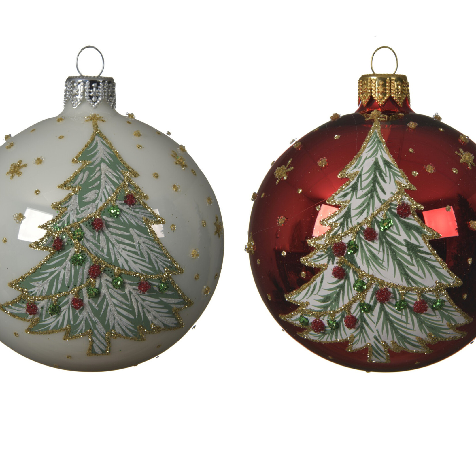 ornament / Bauble glass enamel, shiny Christmas tree - 2 ass