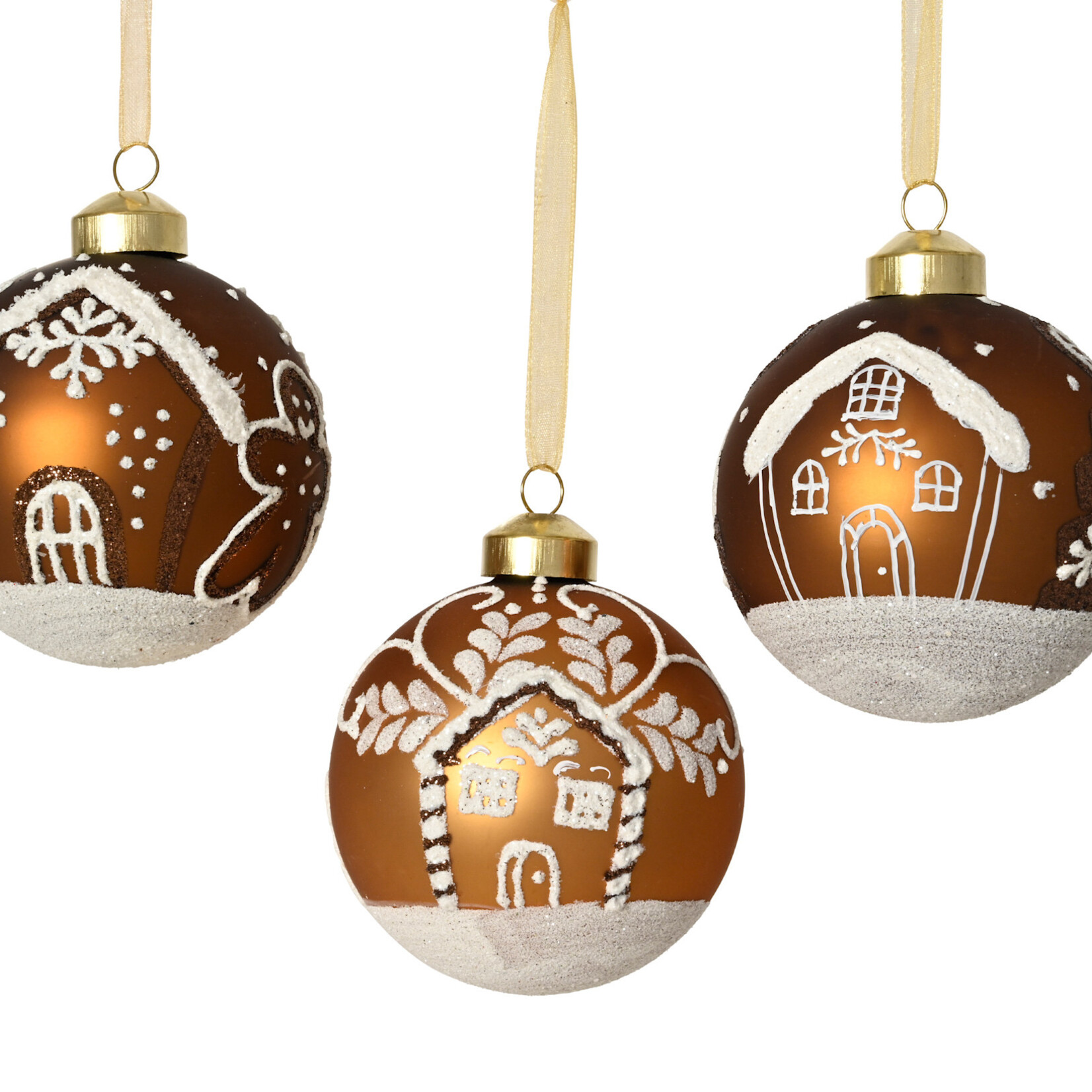 Baubles glass matt gingerbread w/ snow finish on bottom 3ass