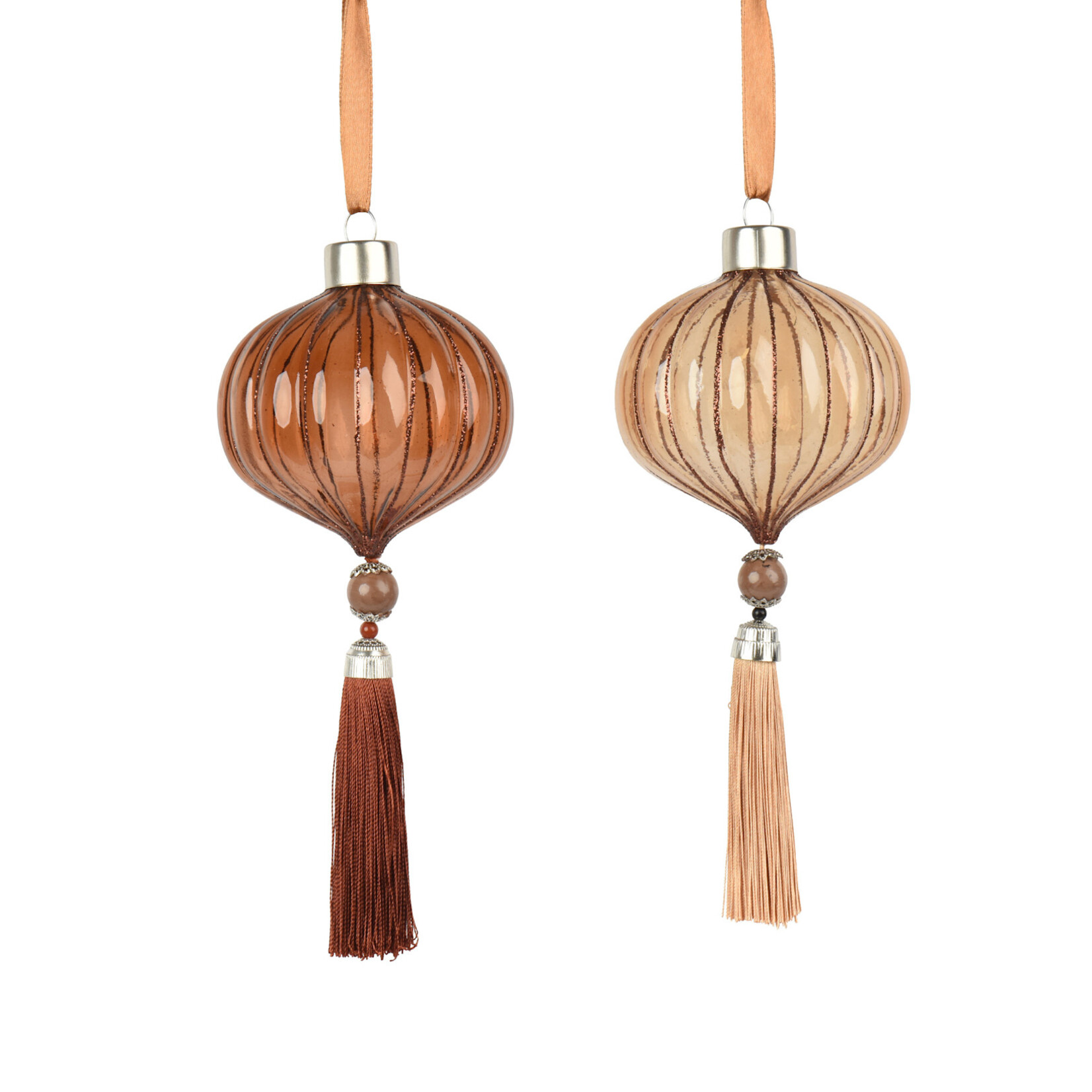Ornament glass transparent with bead, tassel 2col ass