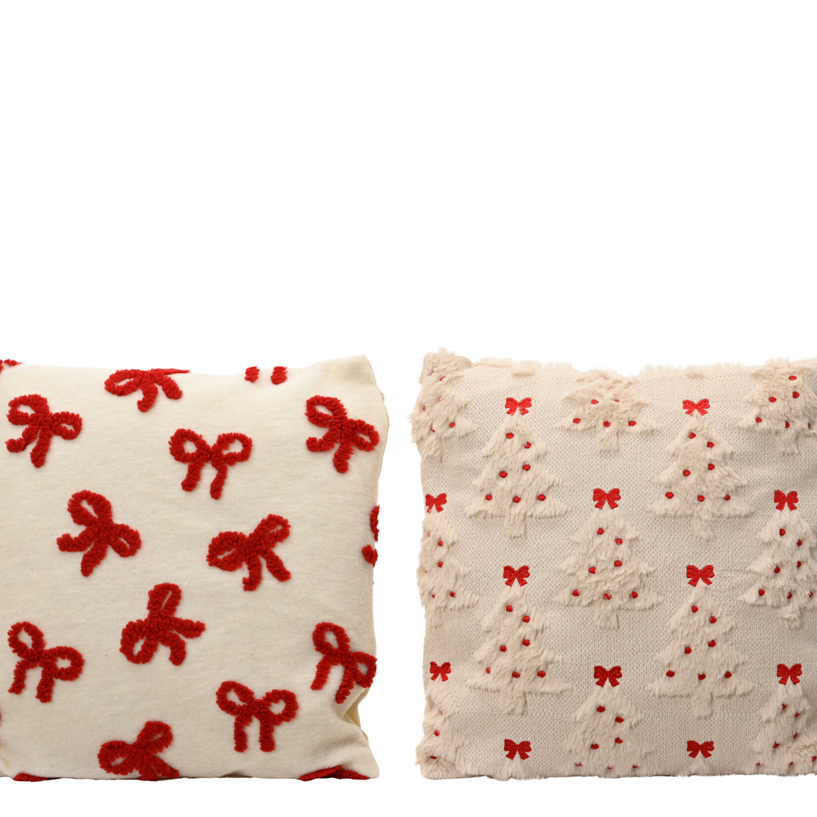Cushion polypropylene red bow tufted 2ass