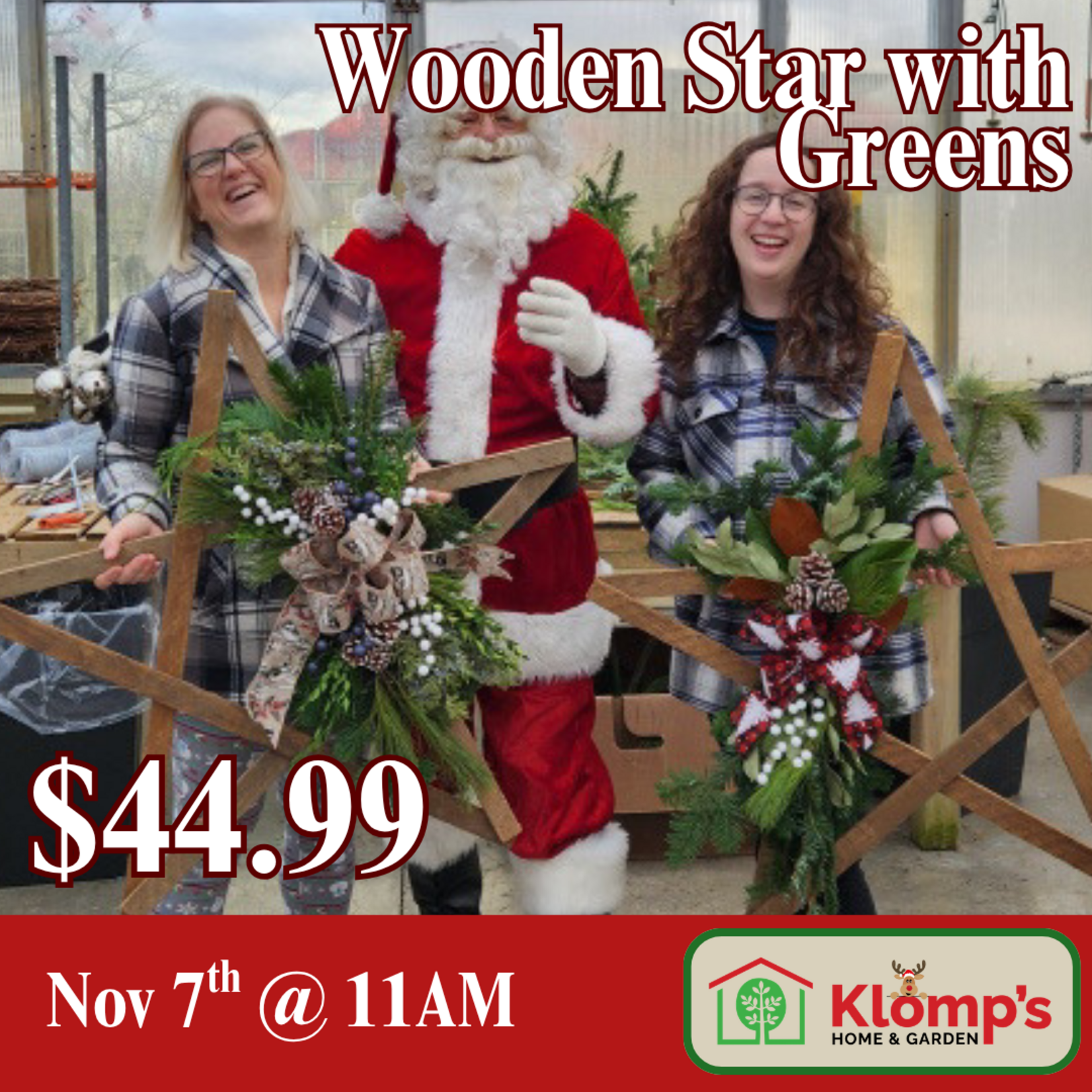 November 7th, 2026 | 11am | Saturday | Wooden Star with Greens Workshop