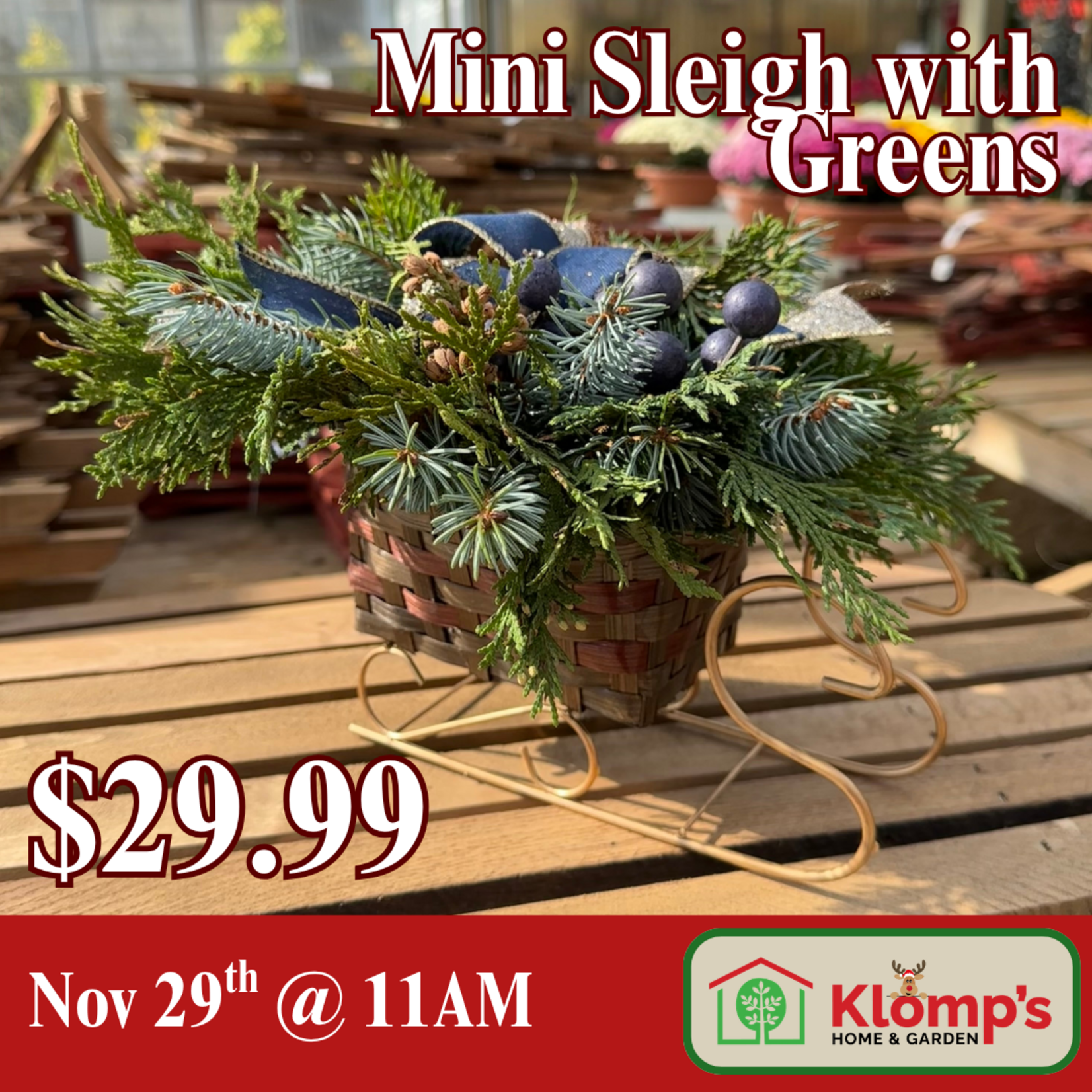 November 29th, 2026 | 11 am| Sunday | Mini Sleigh with Greens Workshop