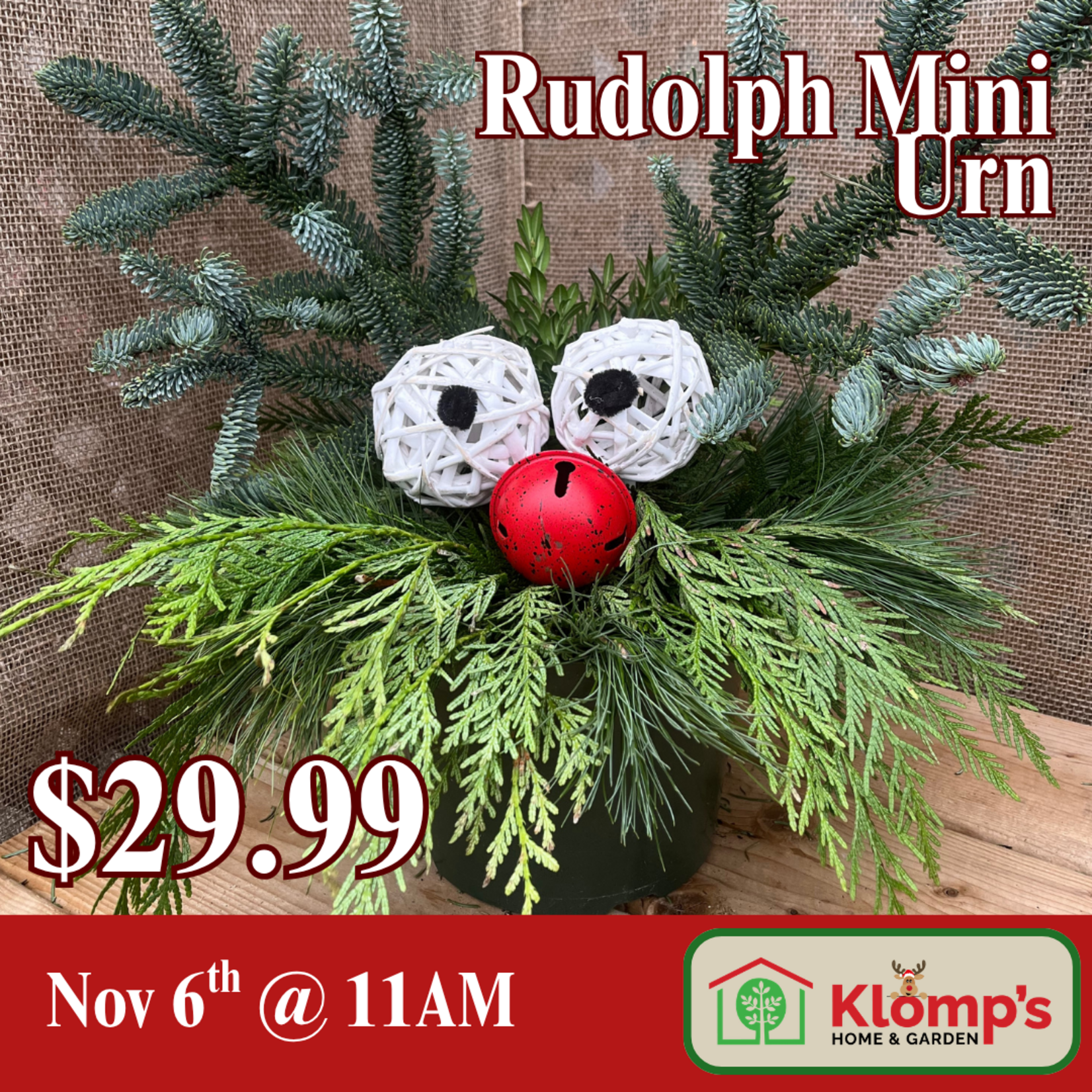 November 6th, 2026 | 11 am| Friday | Rudolph Mini Urn Workshop