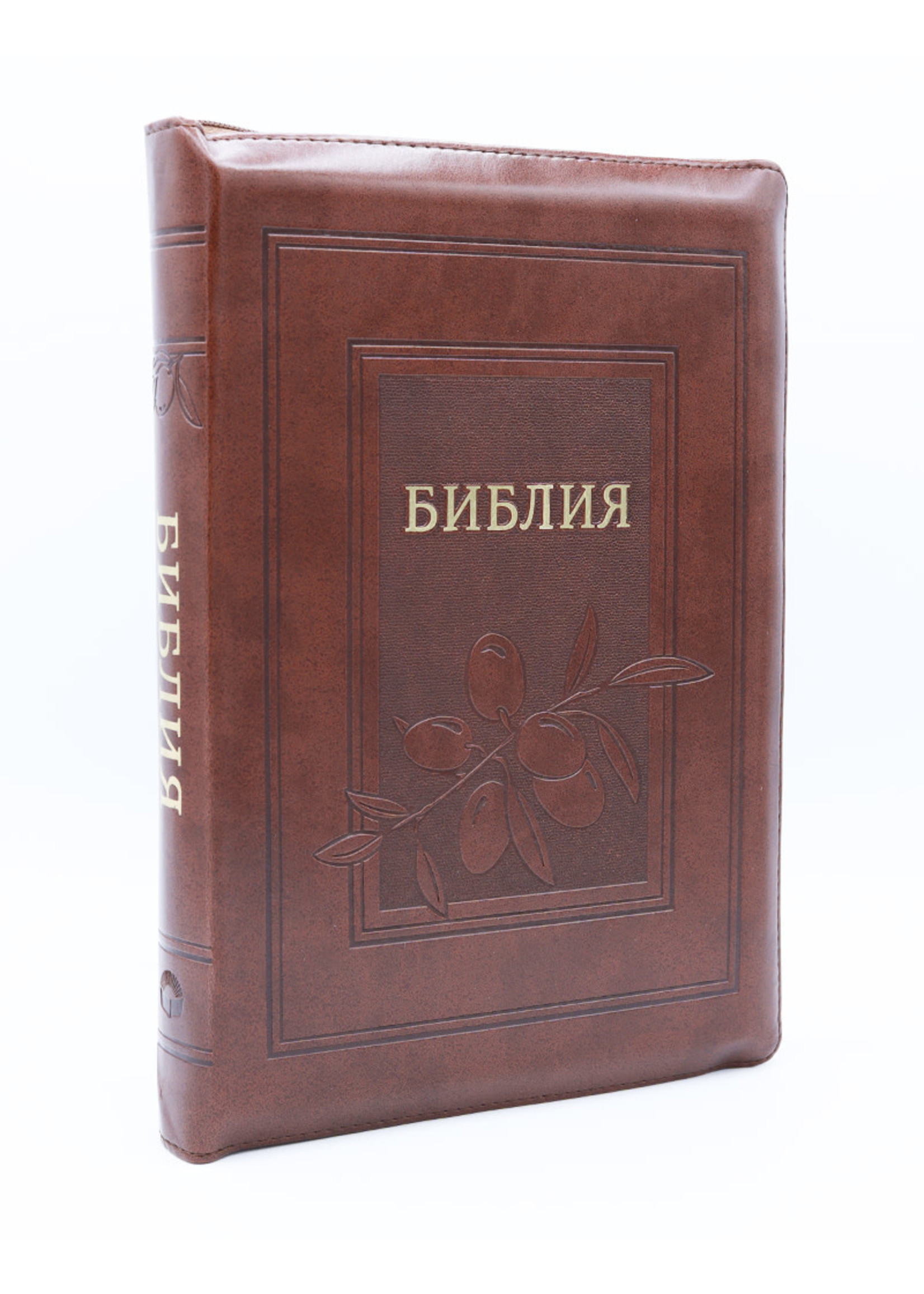 Библия, Каноническая (SYNO), Заменитель Кожи, Коричневая с Узором (Оливки), Индексы, Большая