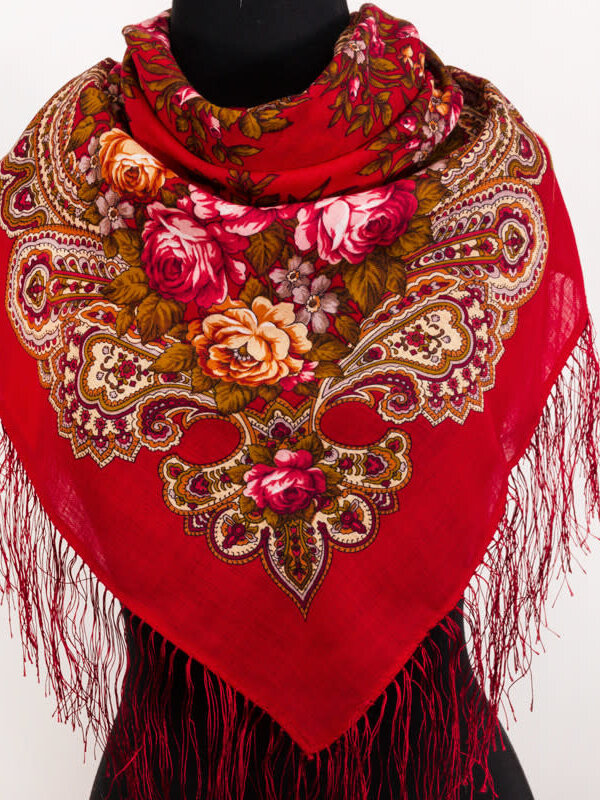 Павловопосадский платок, 100% Шерст - "Незнакомка"