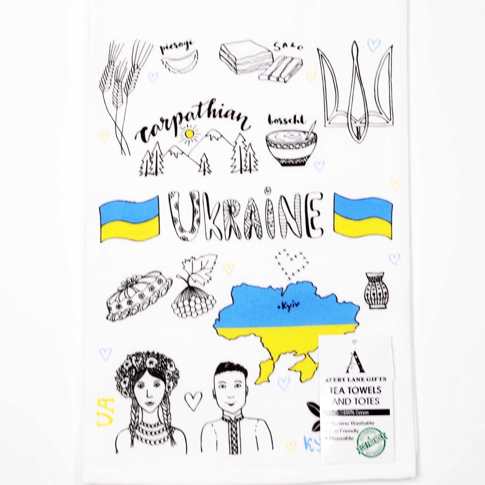 Ukraine Flag Support and Love Flour Sack Tea Towel