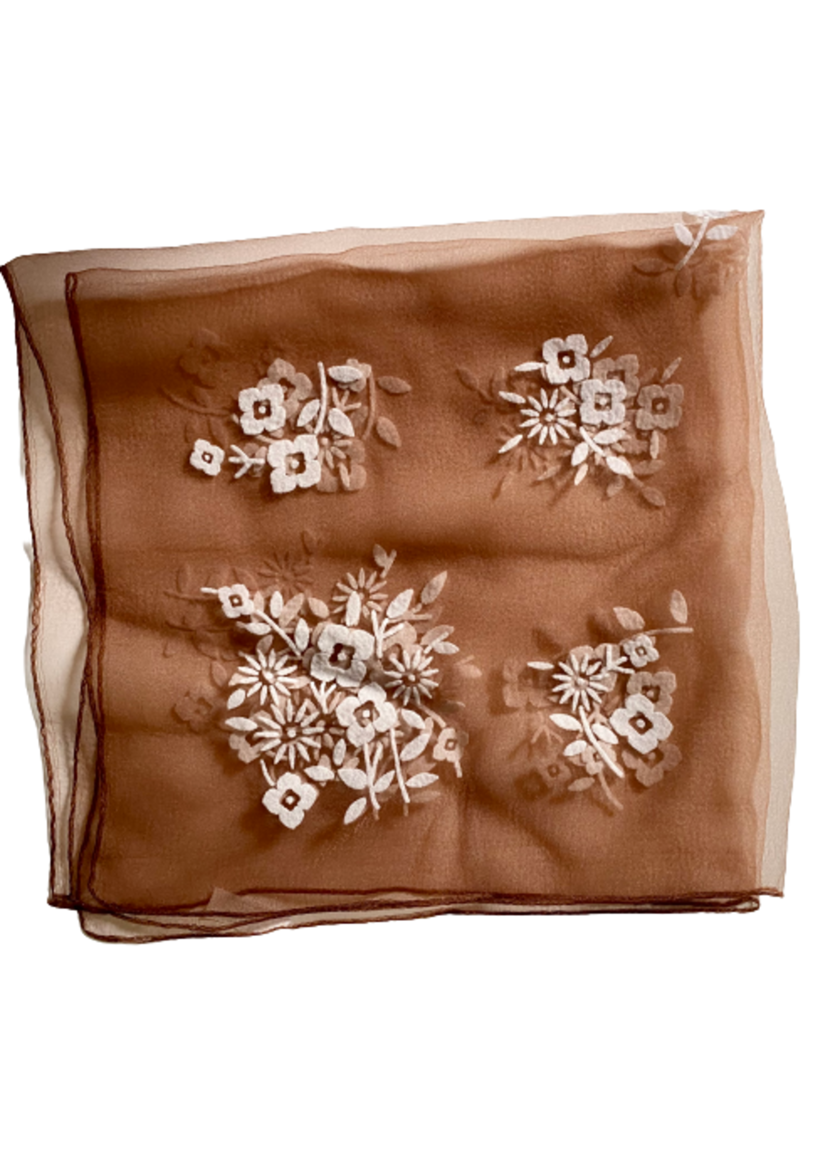 Квадратный шарф, коричневый с белыми цветами