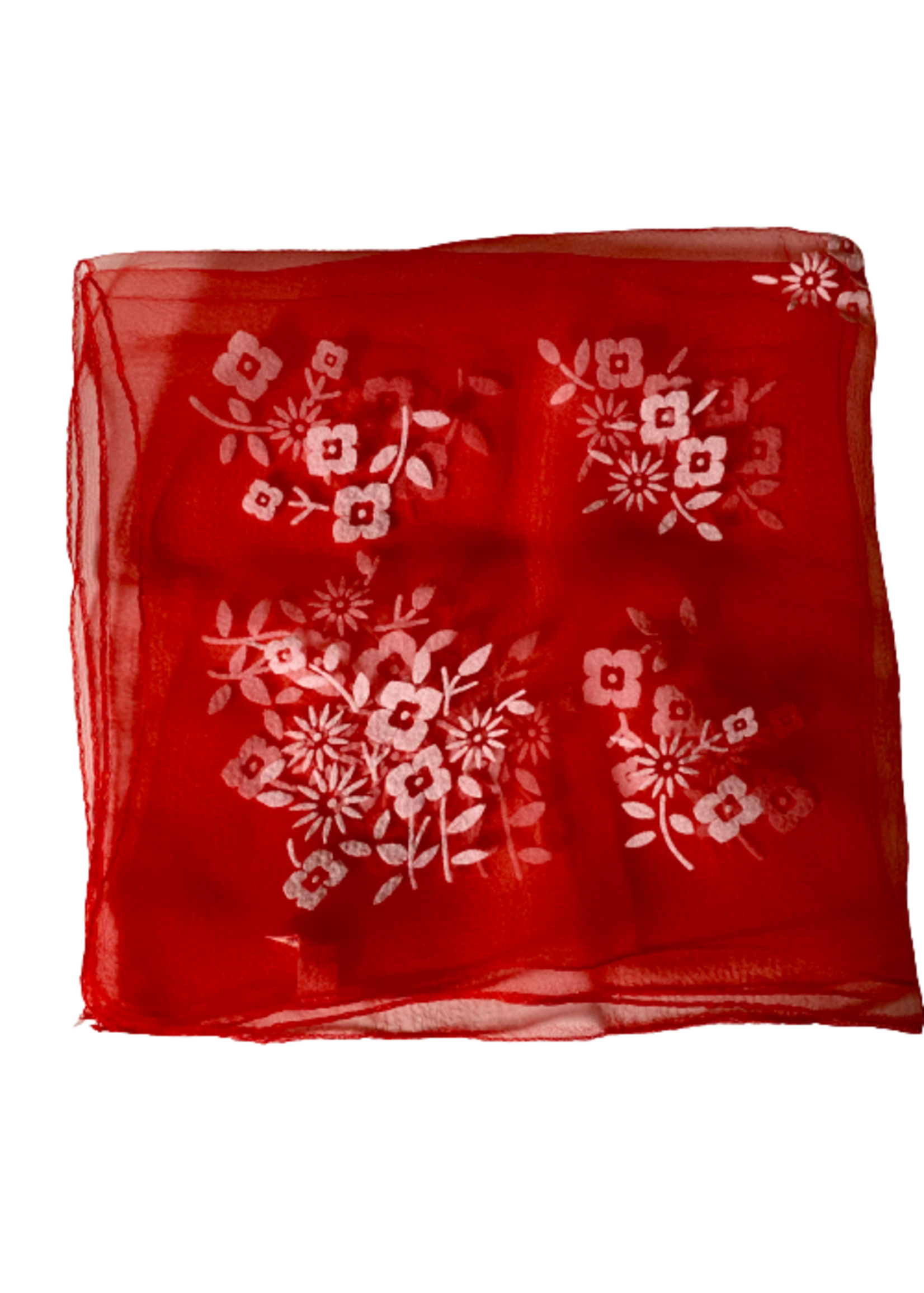 Square Scarf, Red with White Flowers