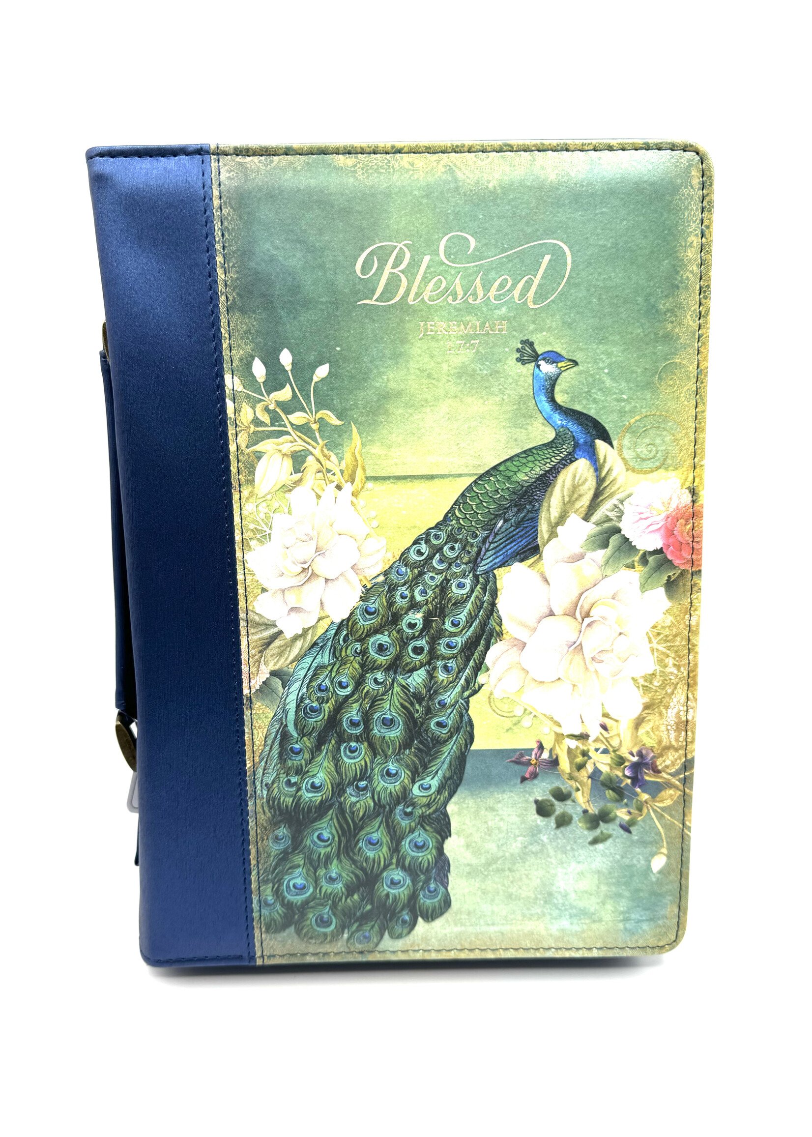 Blessed Peacock Faux Leather Bible Cover Large- Jer.17:7