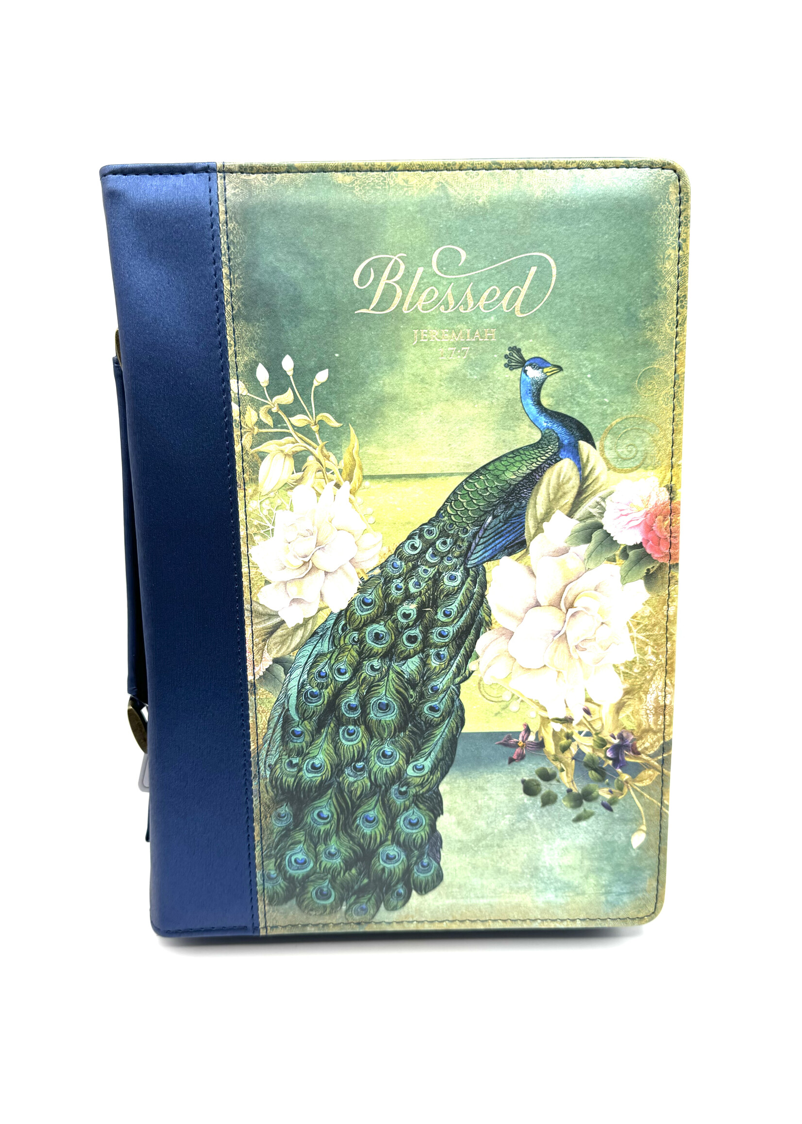 Blessed Peacock Faux Leather Bible Cover Large- Jer.17:7