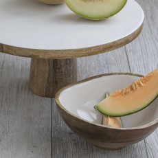 - Mango Wood and White Enamel Bowl - Medium
