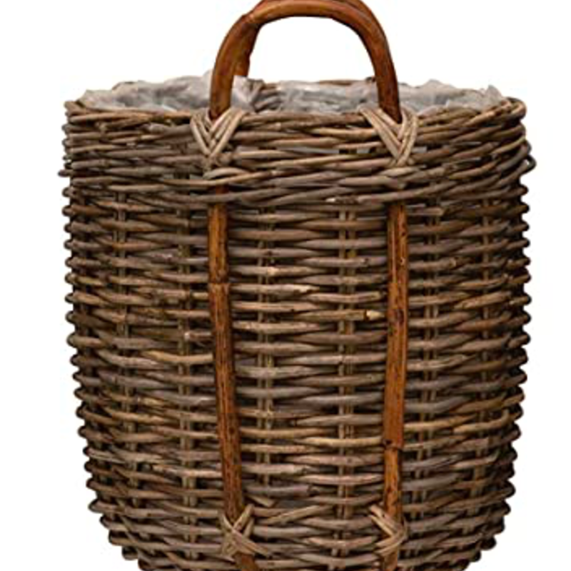- Wood Basket w/ Handles and Lining 15"D x 19"H