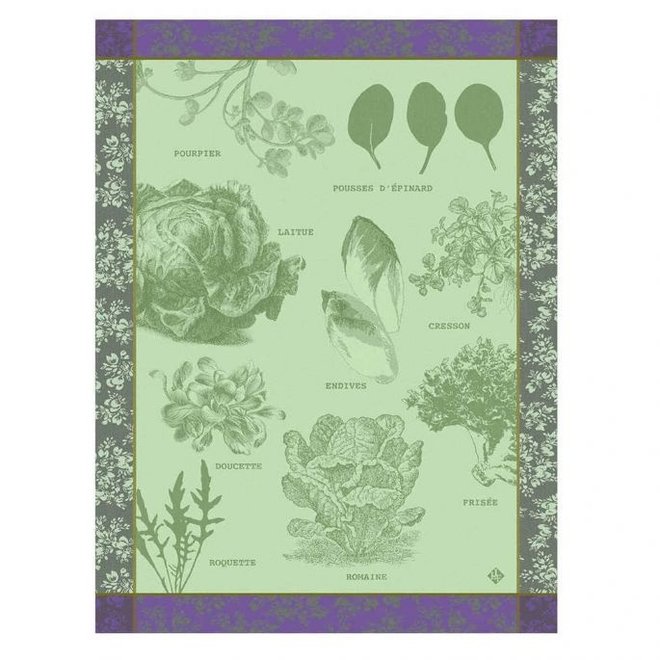 Le Jacquard Français, Salades Illustrees Green Tea Towel, 24x31, 100% Cotton