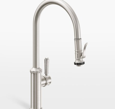 California Faucets Davoli pull down kitchen faucet Low Arc Spout w/ Squeeze sprayer Custom HDL- PC
