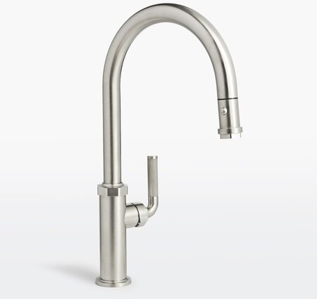 California Faucets Descanso Pull- Down 18" High Arc Spout Kitchen Faucet w/ Button Sprayer - Standard Finish