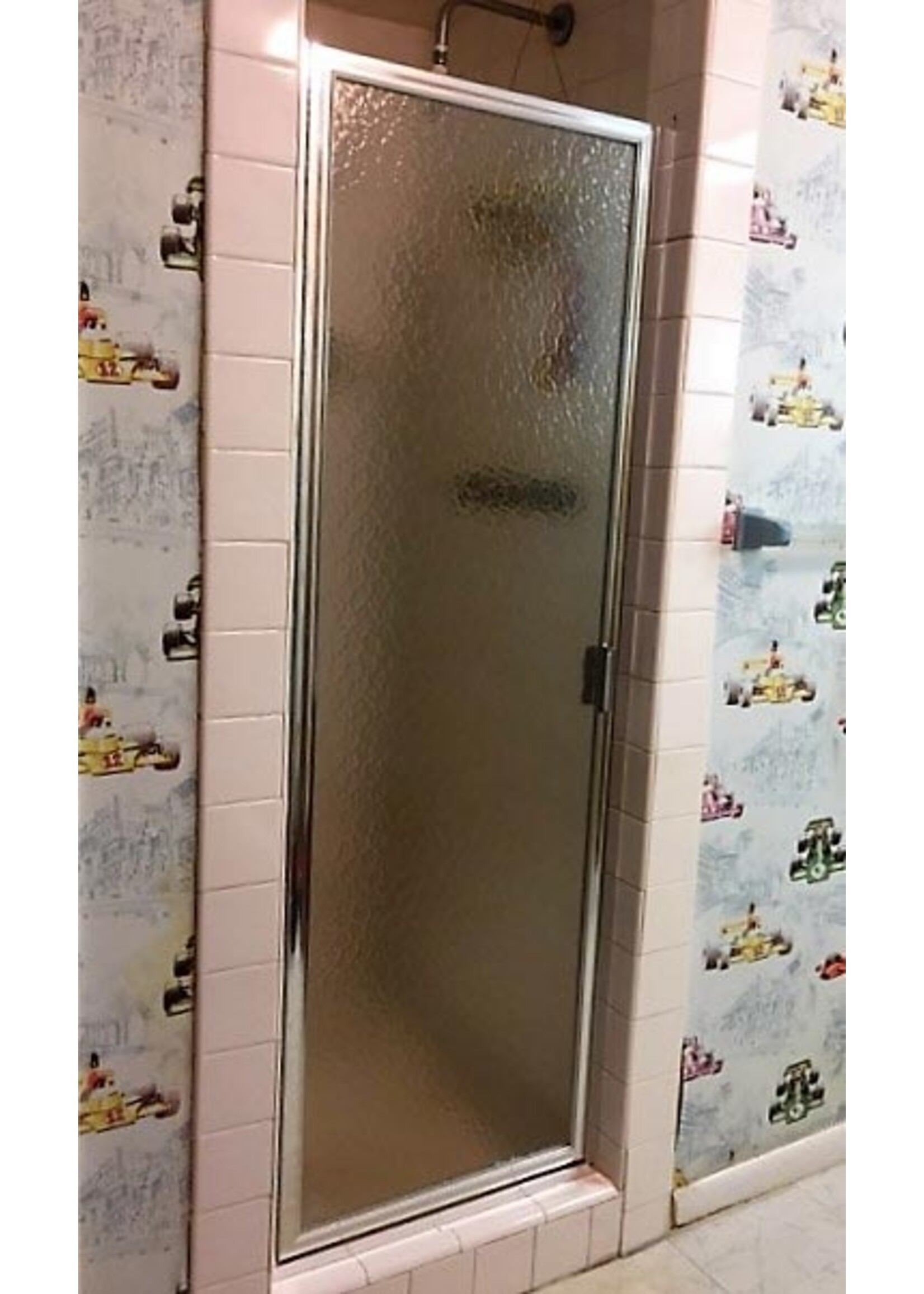Century Bathworks Century Lucette 34 1/4- 36 1/4 x 70 Pivot Hinged Single Shower Door Only w/ Clear/Obscure 5/32" Tempered Glass- SN