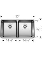 Blanco BLANCO Formera 33 x 18 No Hole Stainless Steel Double Bowl Undermount Kitchen Sink