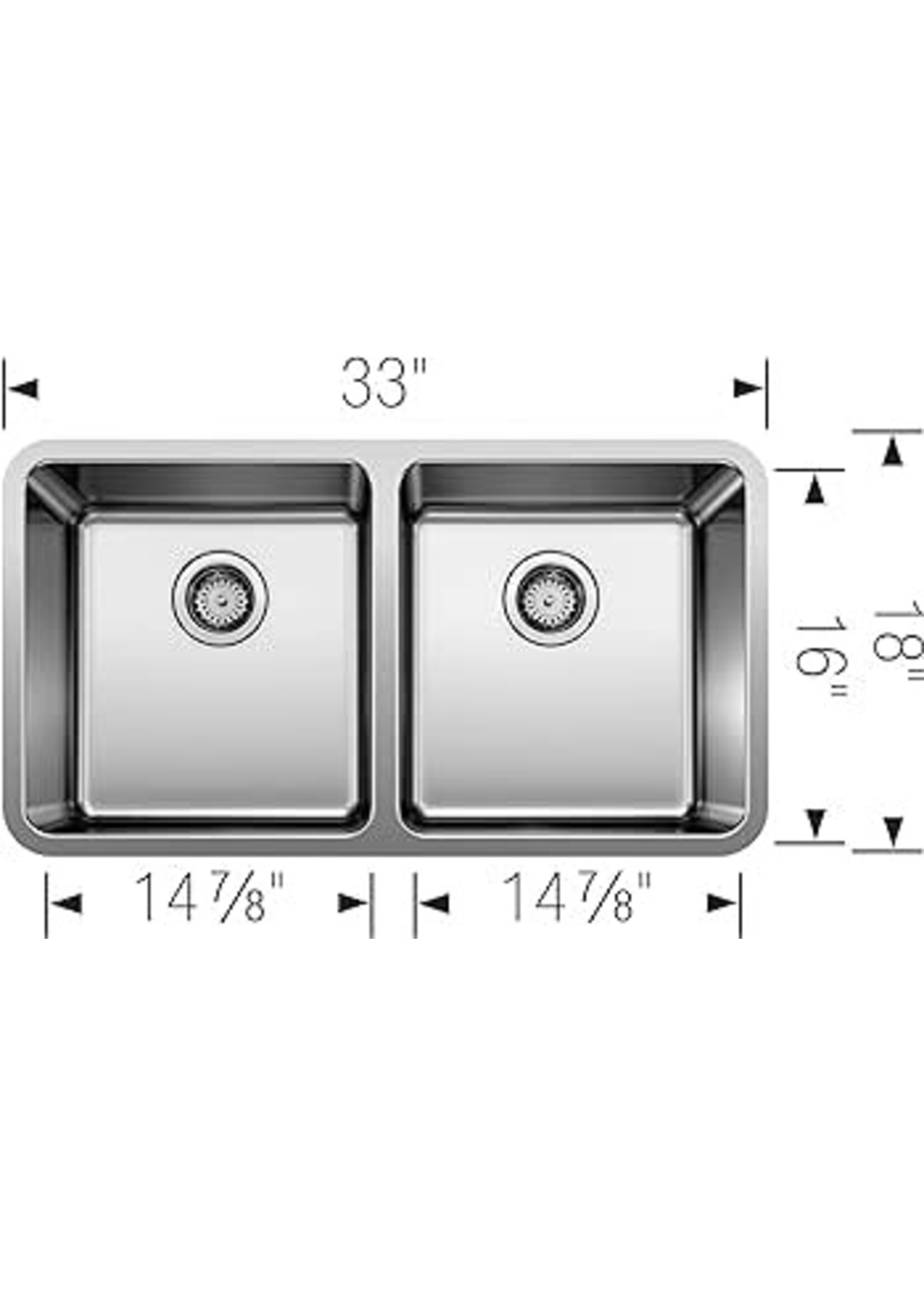 Blanco BLANCO Formera 33 x 18 No Hole Stainless Steel Double Bowl Undermount Kitchen Sink