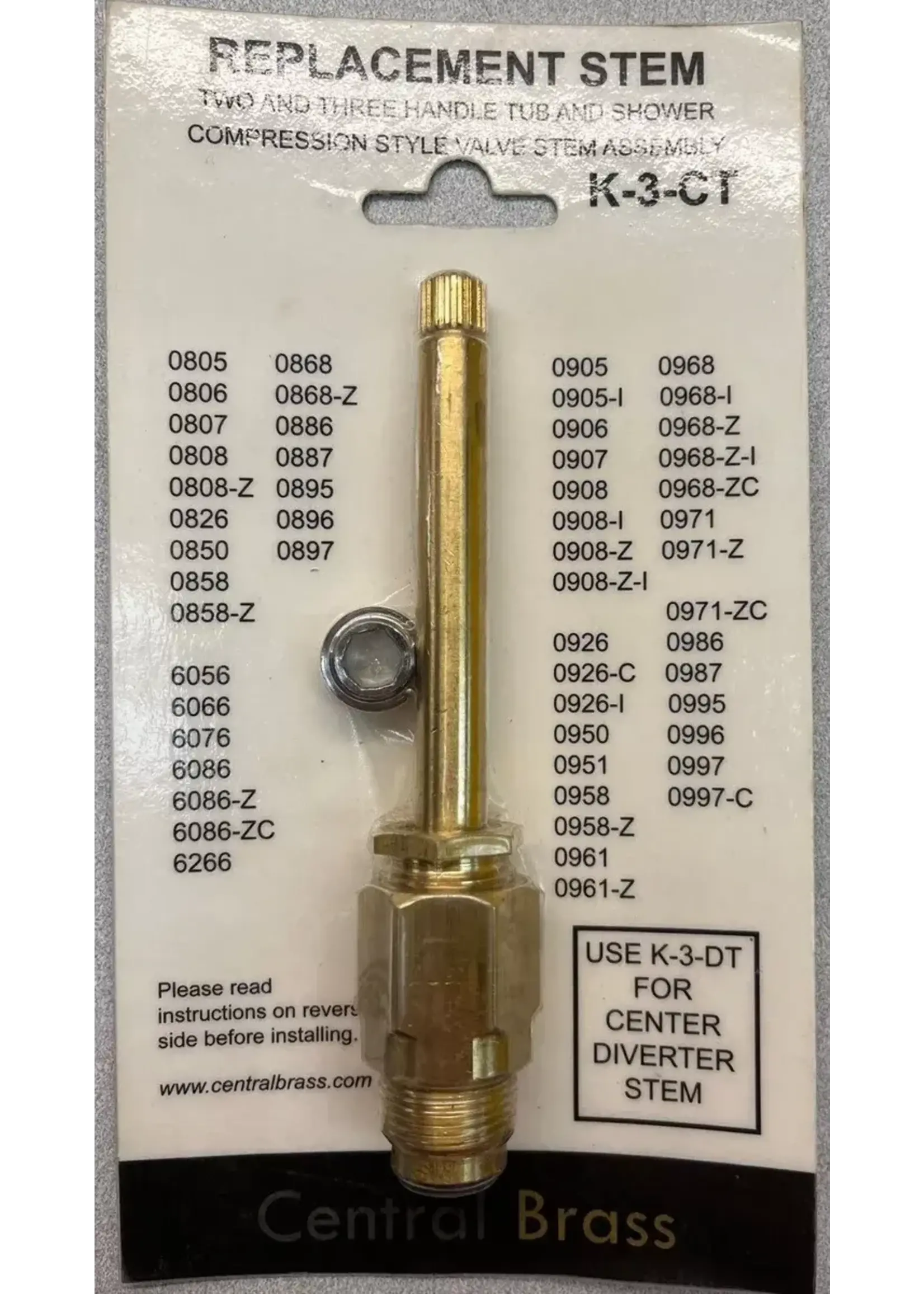 Central Brass CENTRAL BRASS T/S STEM W/ SEAT K-3-CT