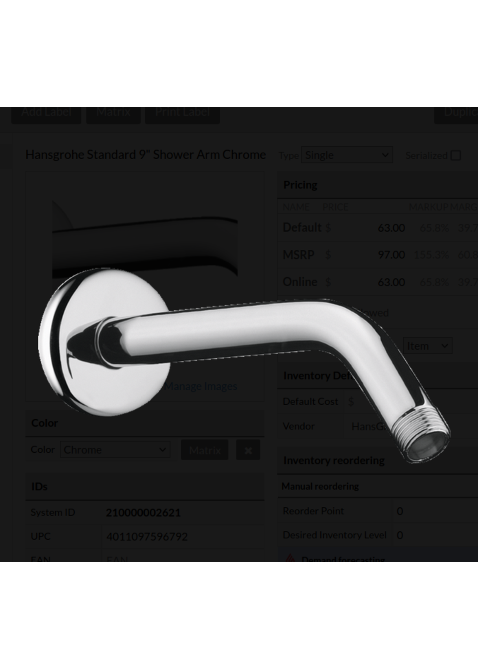 Hansgrohe Hansgrohe Showerarm Standard 9" with esctcheon