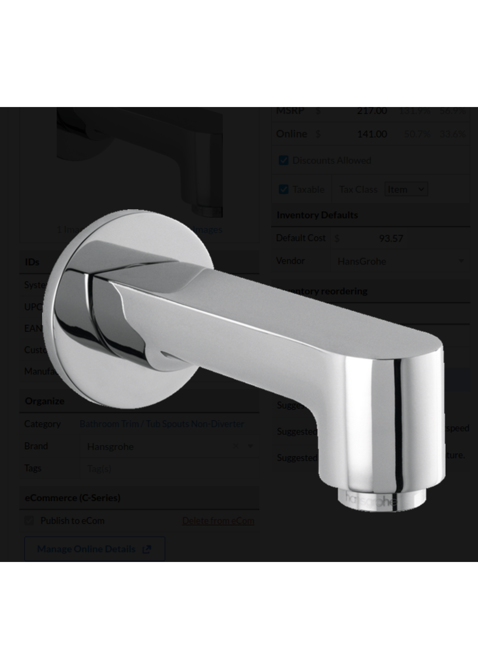 Hansgrohe Hansgrohe Metris S Tub Spout Non-Diverter polished Chrome