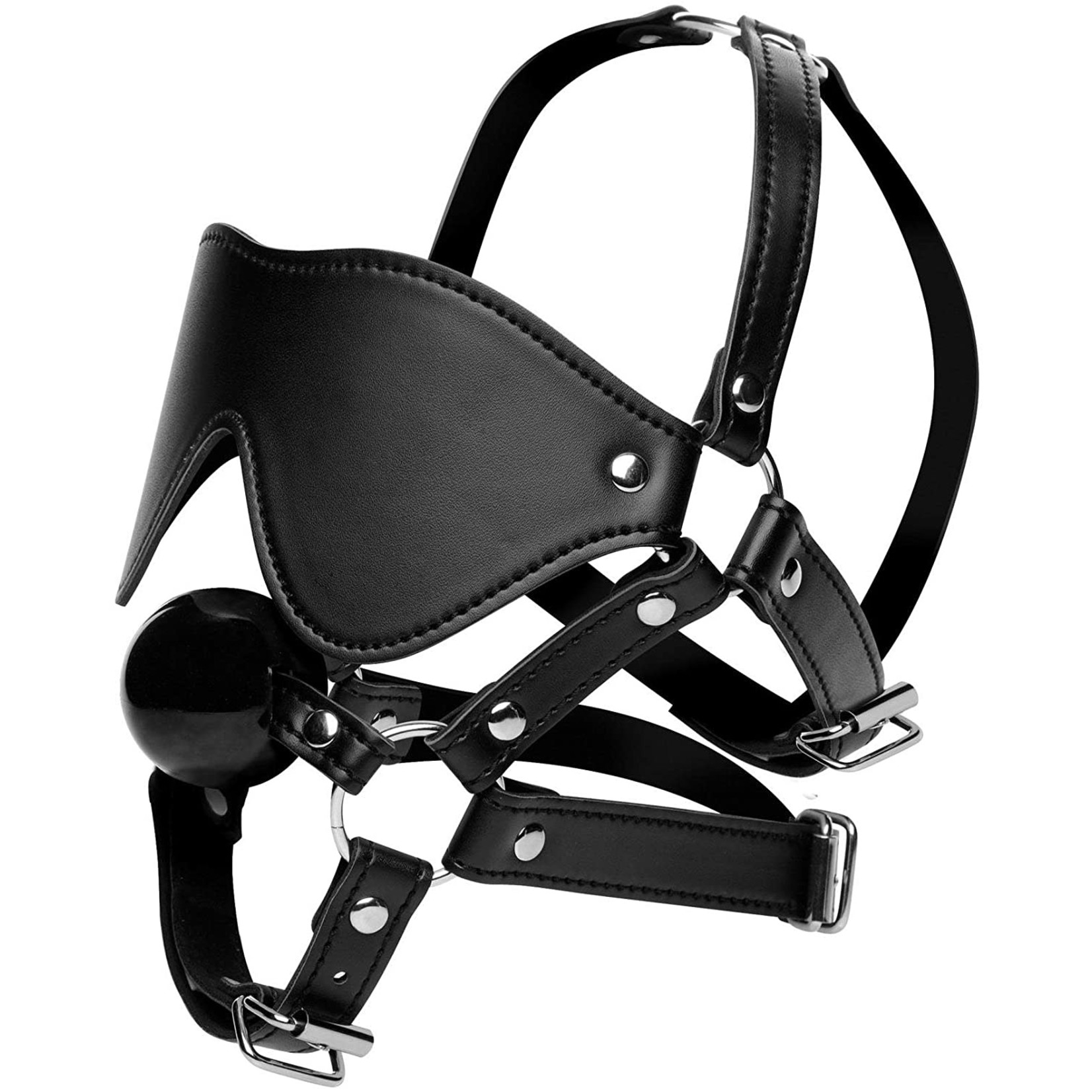 STRICT STRICT BLINDFOLD HARNESS AND BALL GAG - RED