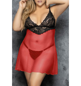 RED PLUS SIZE SHEER BABYDOLL LINGERIE SET RED, SIZE:(US 30-32)5X