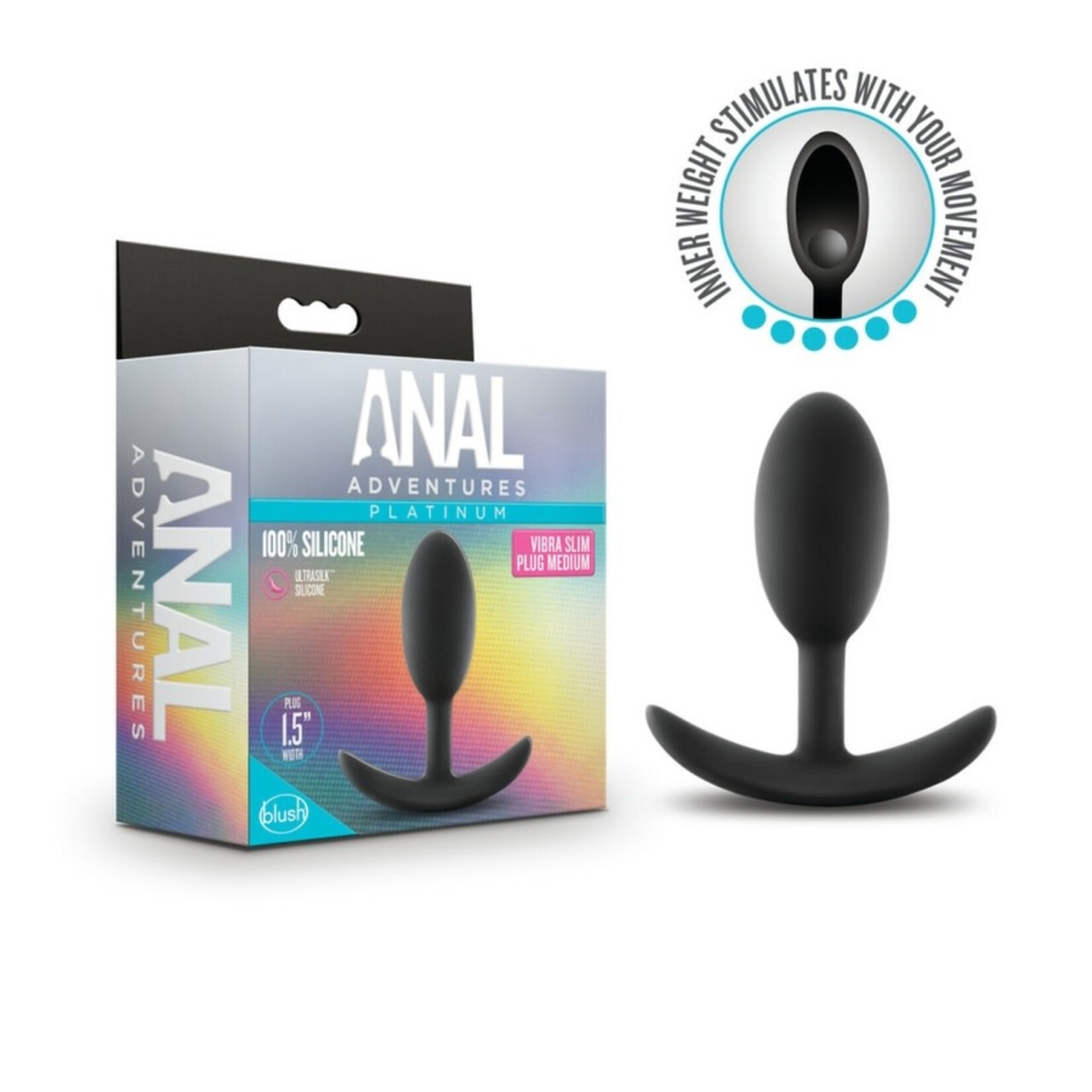BLUSH BLUSH - ANAL ADVENTURES PLATINUM - SILICONE VIBRA SLIM PLUG - MEDIUM - BLACK
