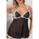 BLACK PLUS SIZE LACE SHEER PATCH CUT OUT BABYDOLL (US 26-28)4X