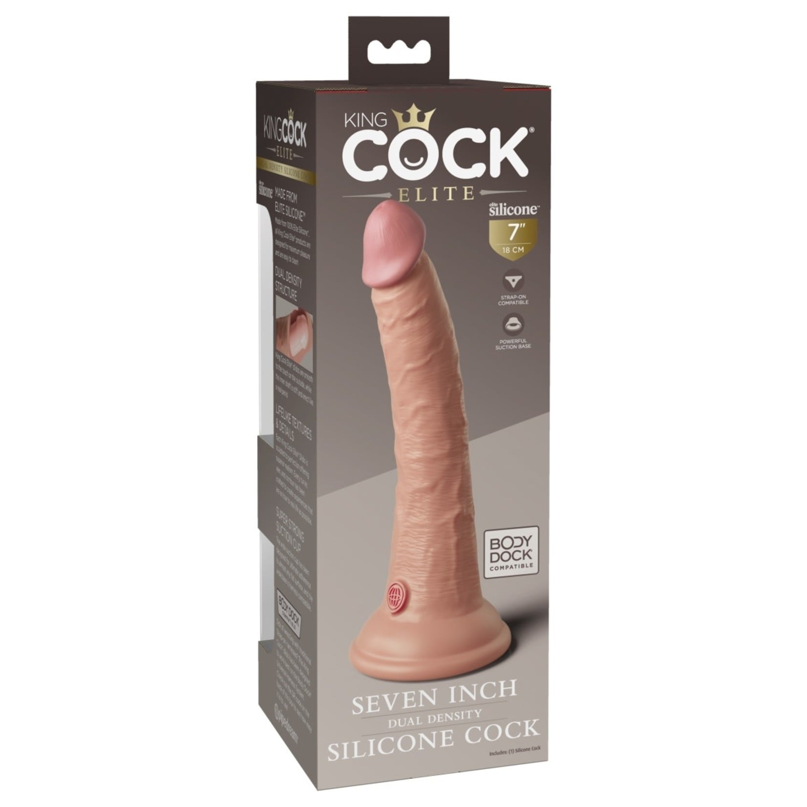 KING COCK KING COCK ELITE 7" DUAL DENSITY SILICONE COCK - LIGHT