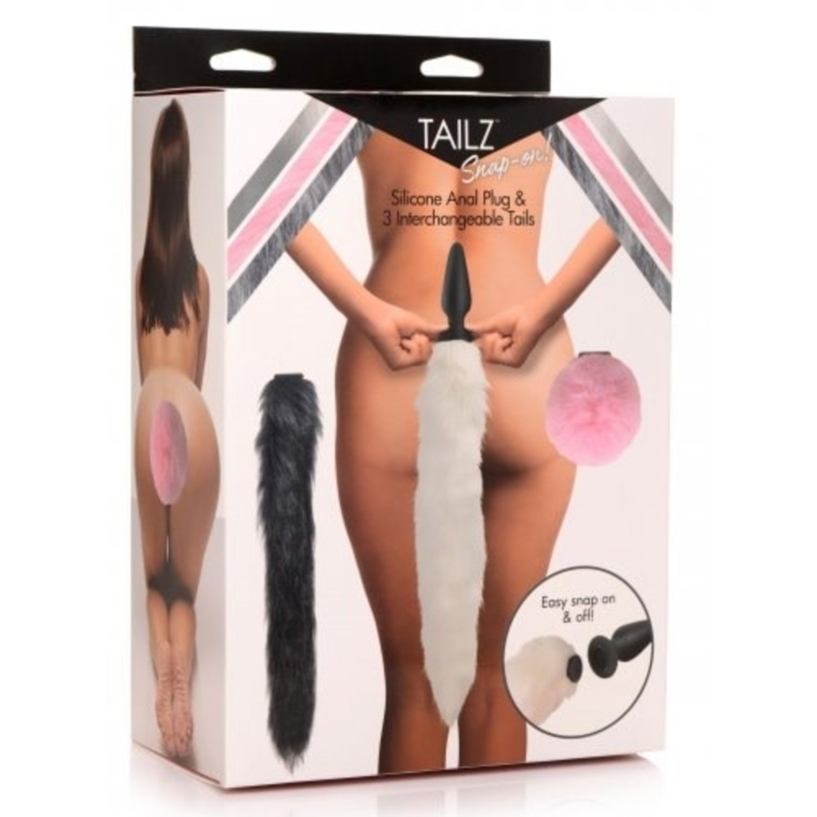 XR BRANDS TAILZ - SNAP-ON SILICONE ANAL PLUG & 3 INTERCHANGEABLE TAILS