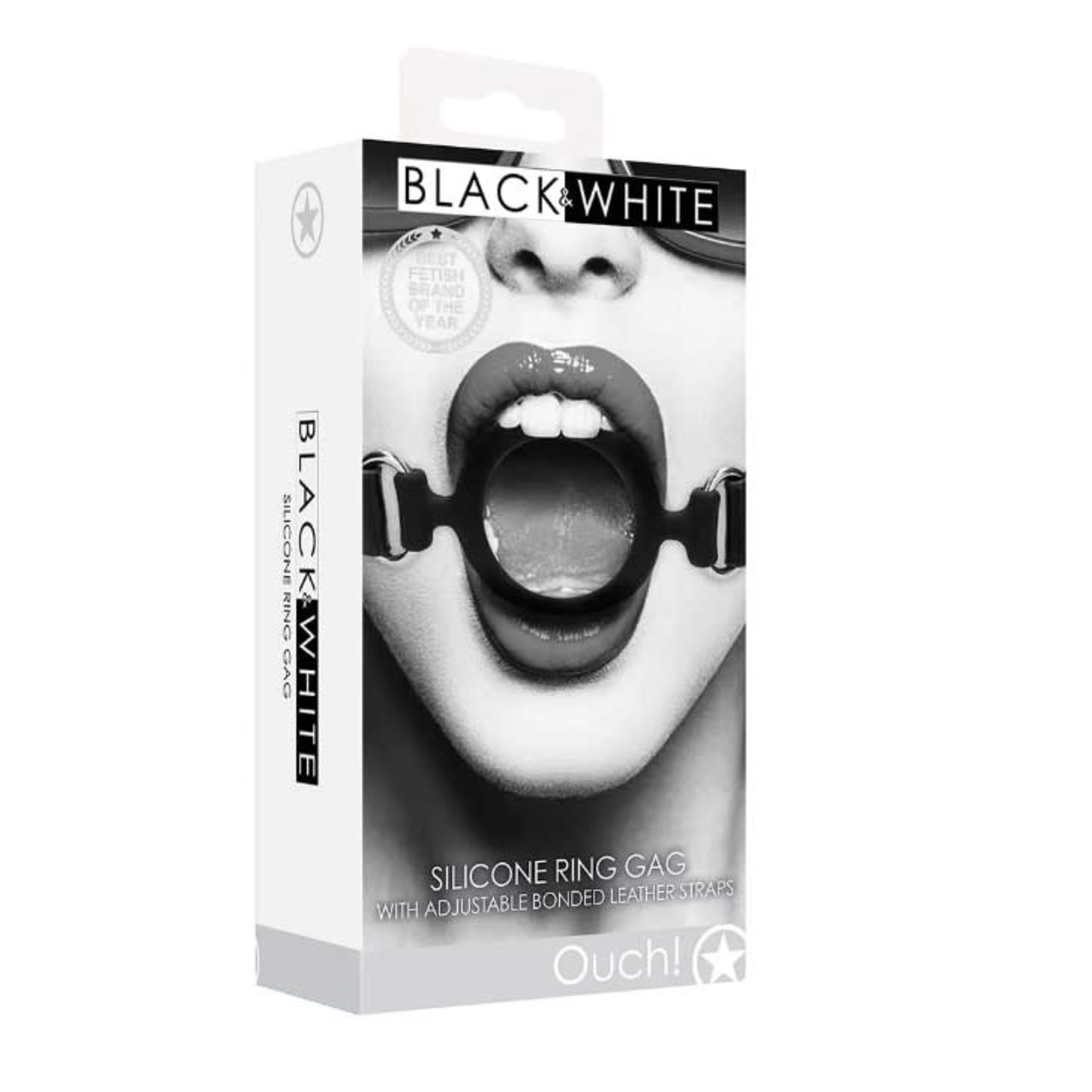 OUCH OUCH! BLACK & WHITE STRAPPED SILICONE RING GAG