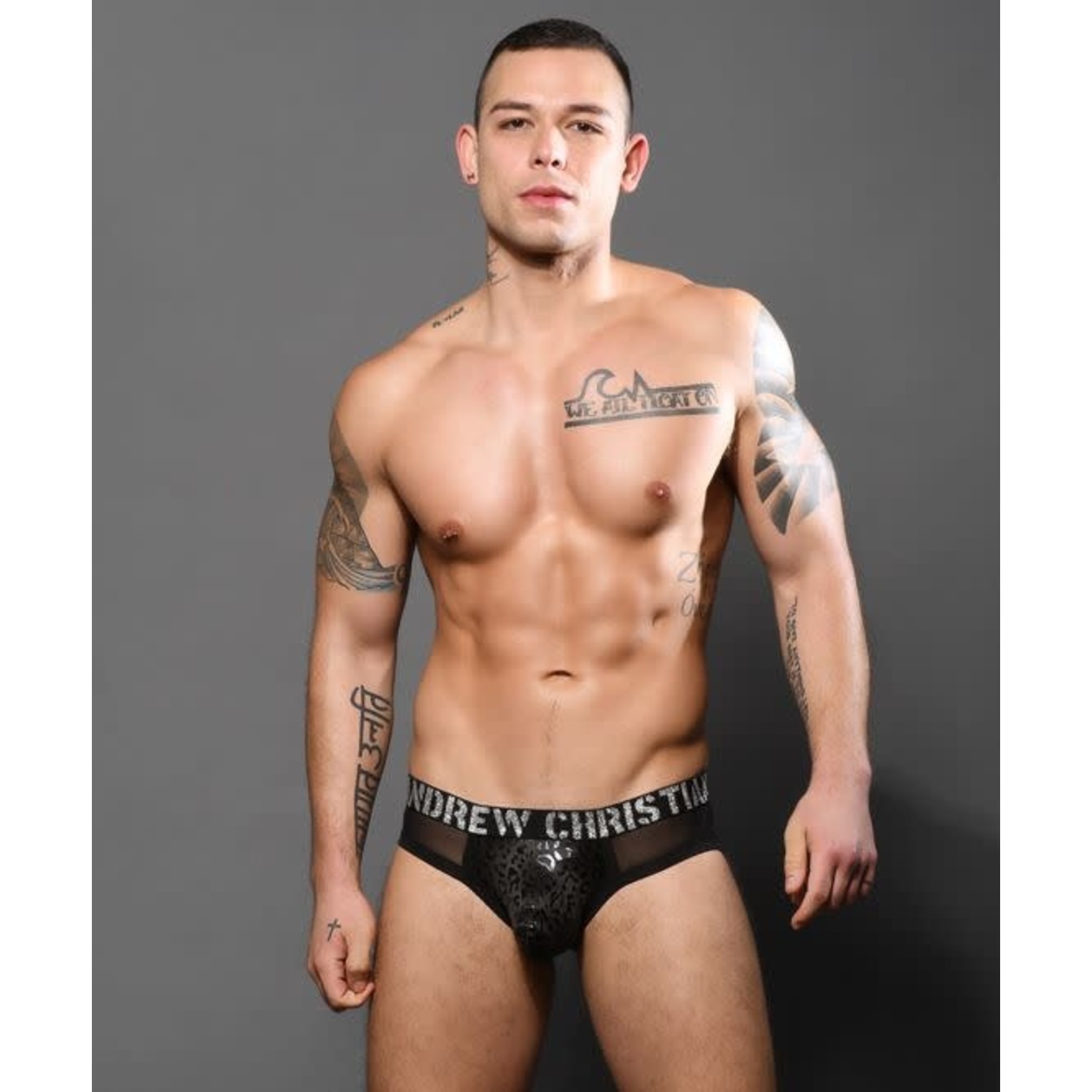 ANDREW CHRISTIAN ANDREW CHRISTIAN - SLICK LEOPARD MESH BRIEF W/ ALMOST NAKED X-LARGE