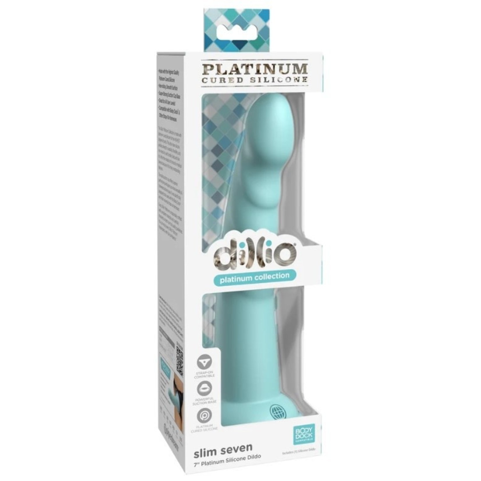 PIPEDREAM DILLIO PLATINUM SLIM SEVEN 7 INCH TEAL