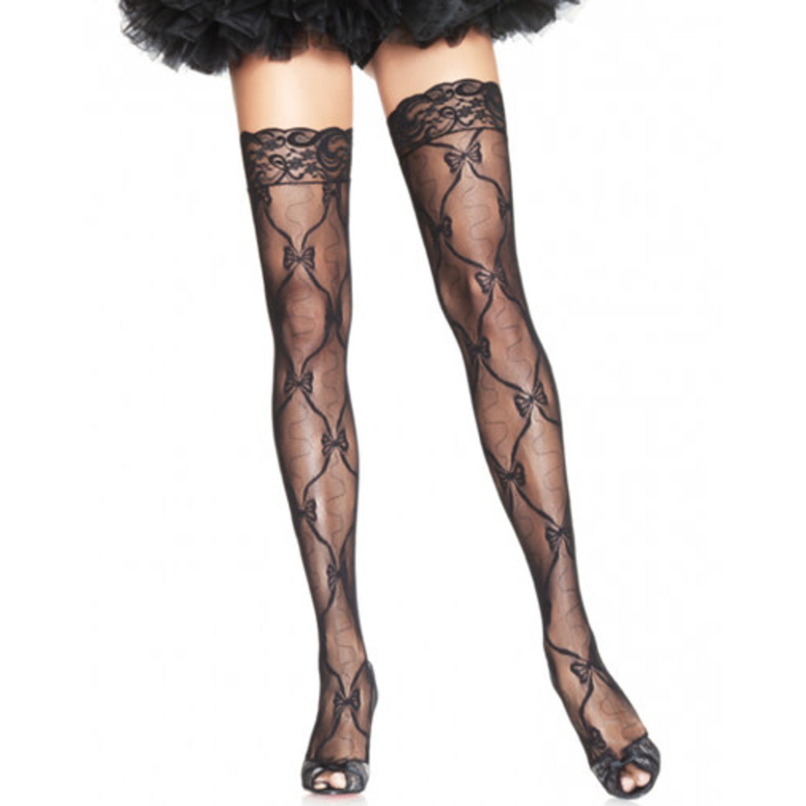 BOW LACE THIGH HIGH WITH LACE TOP O/S