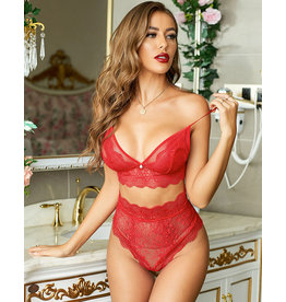WAIST OF TIME LACE BRA SET RED LARGE