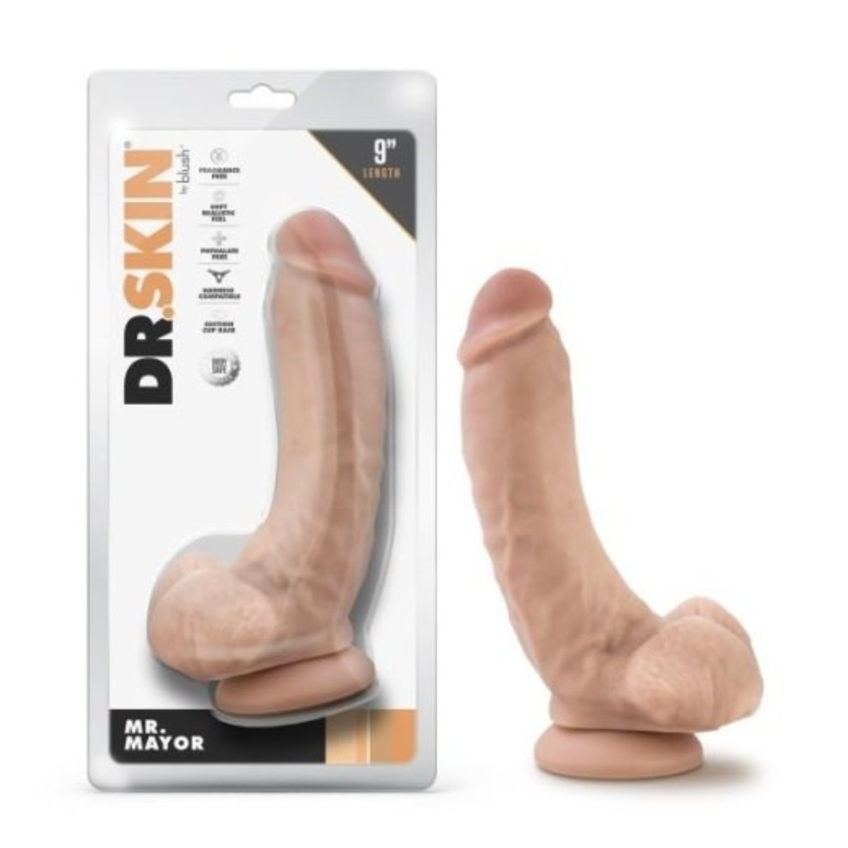 DR. SKIN BLUSH - DR. SKIN - MR. MAYOR - 9 INCH DILDO WITH BALLS - BEIGE
