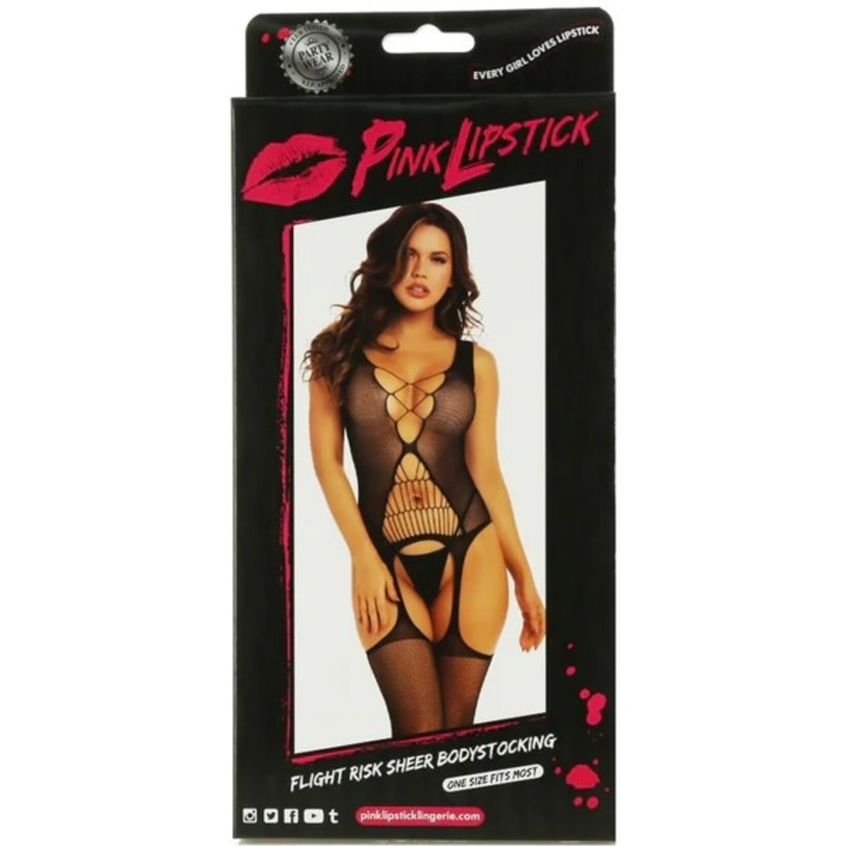 PINK LIPSTICK PINK LIPSTICK FLIGHT RISK SHEER BODYSTOCKING - BLACK - ONE SIZE