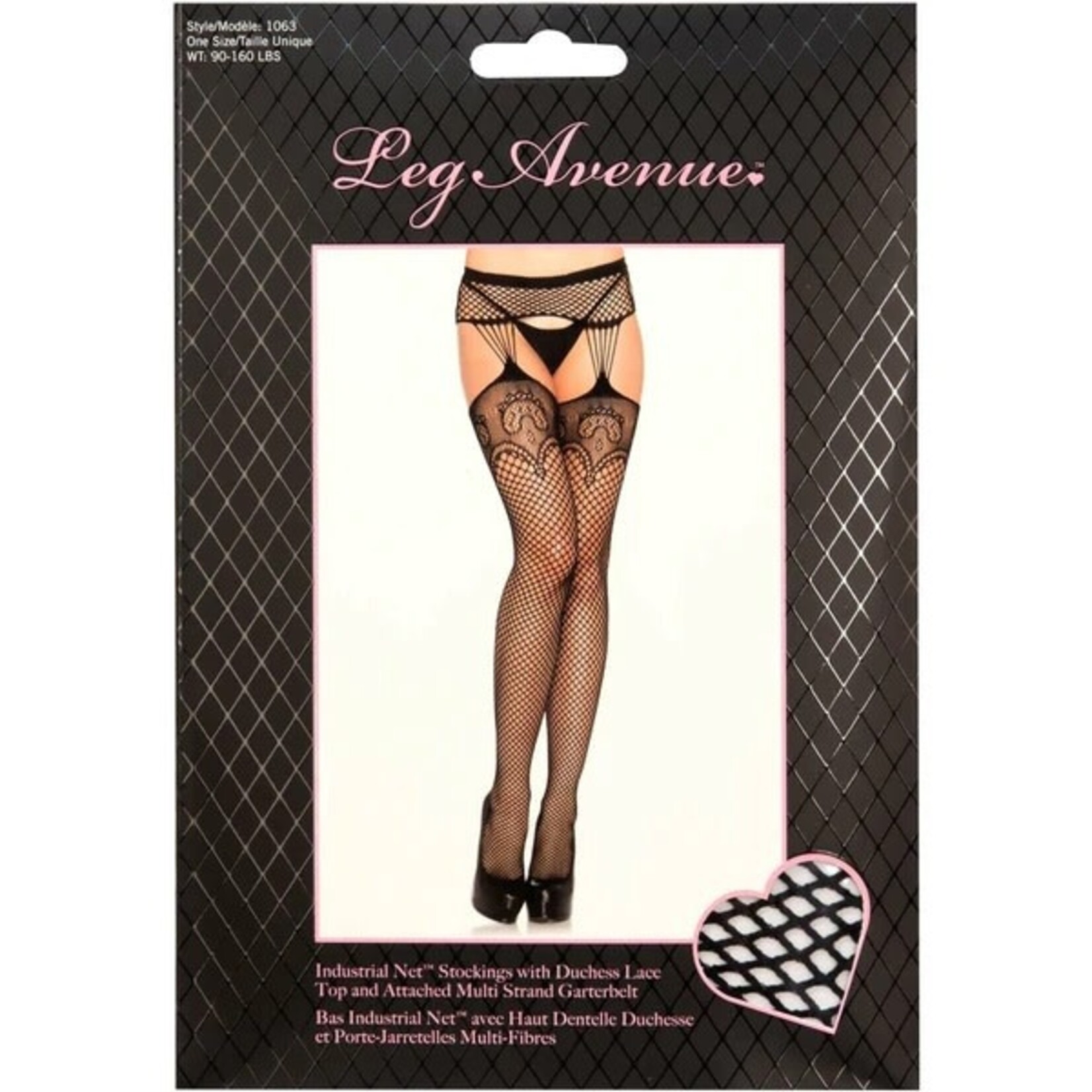 LEG AVENUE LEG AVENUE INDUSTRIAL NET STOCKINGS WITH DUCHESS LACE TOP - BLACK - ONE SIZE