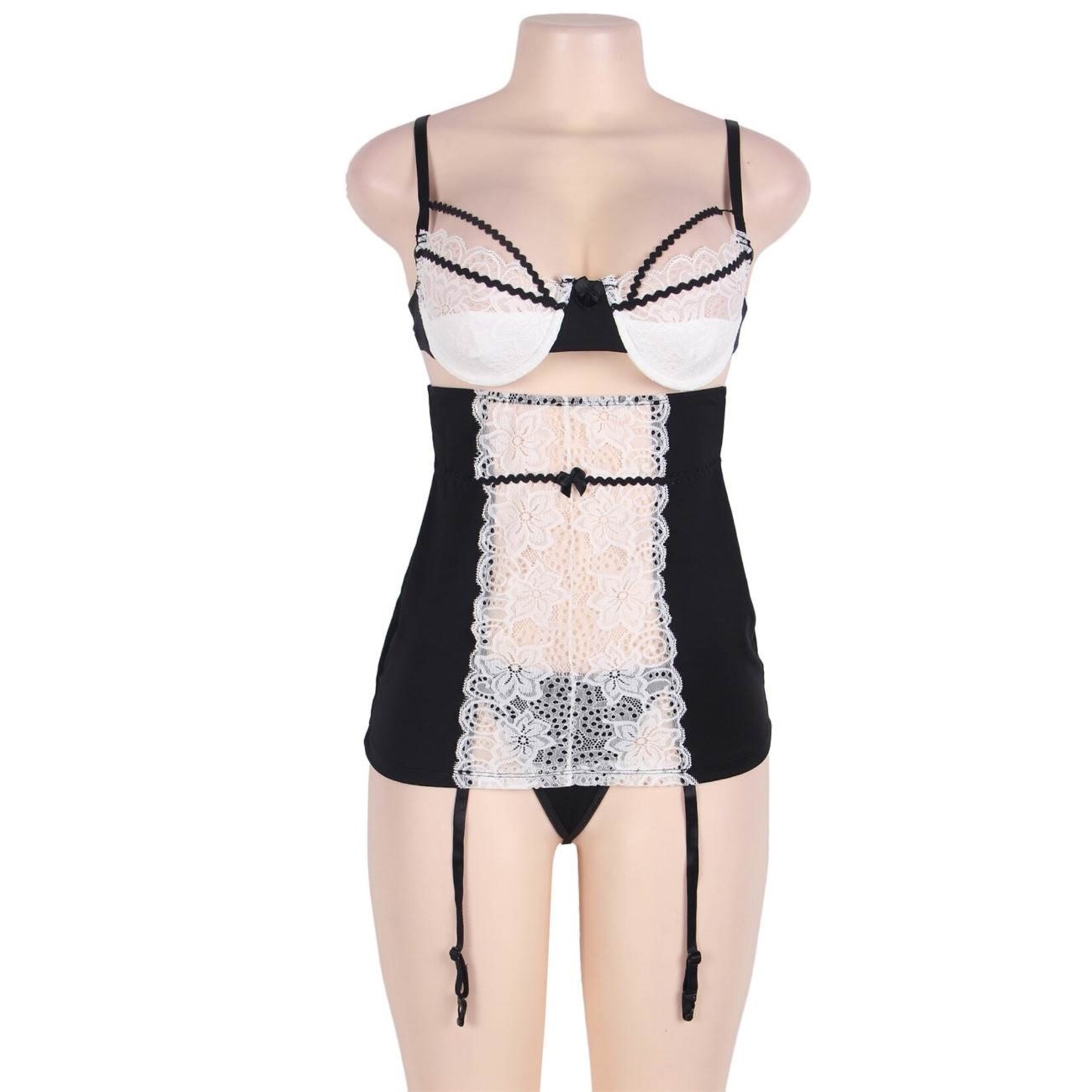 OH YEAH! -  BLACK AND WHITE LACE MESH SEXY LINGERIE XS-S