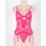 OH YEAH! -  PLUS SIZE ROSY OPEN BACK LACE TEDDY L