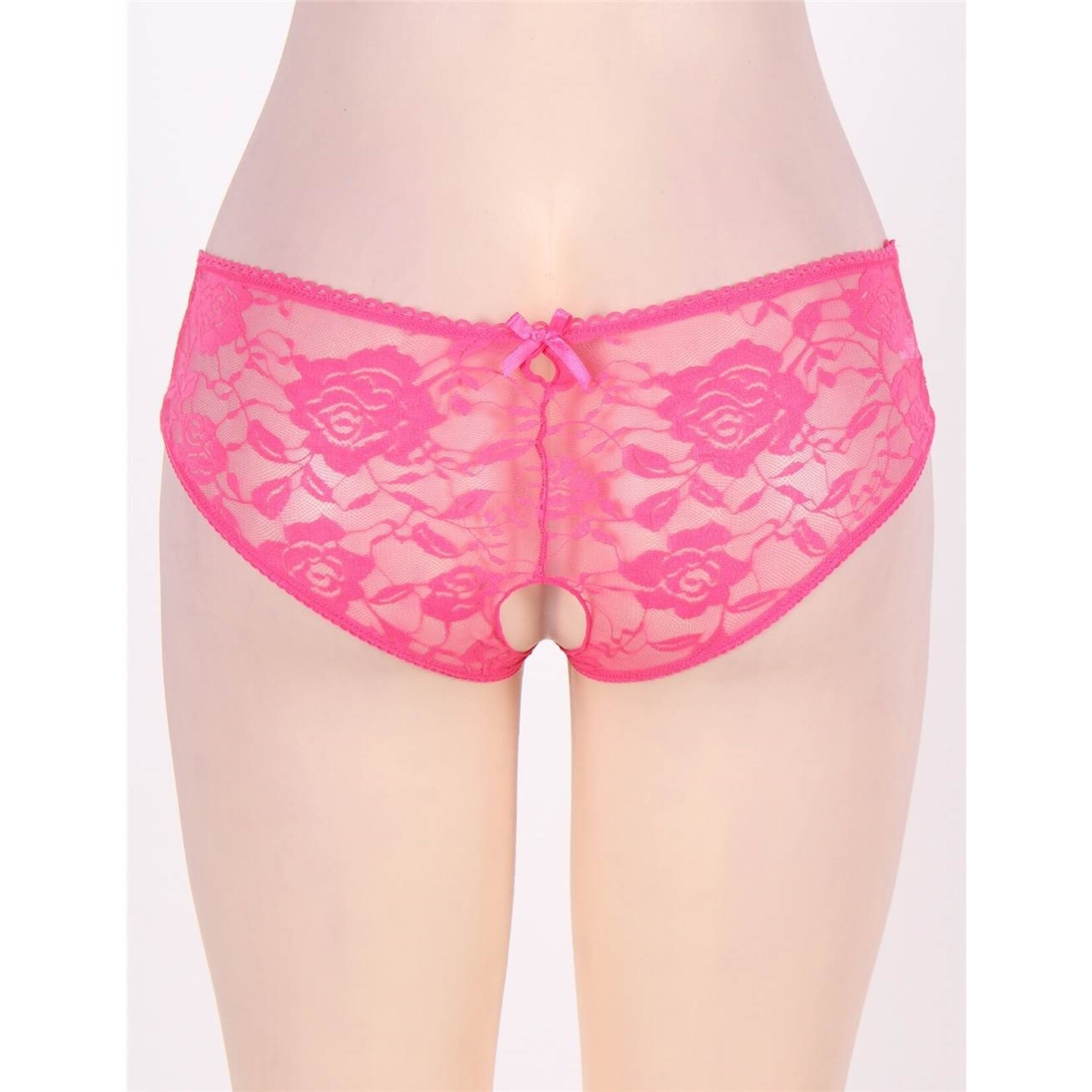 OH YEAH! -  PINK FLORAL LACE STRAPPY OPEN CROTCH PANTY XS-S