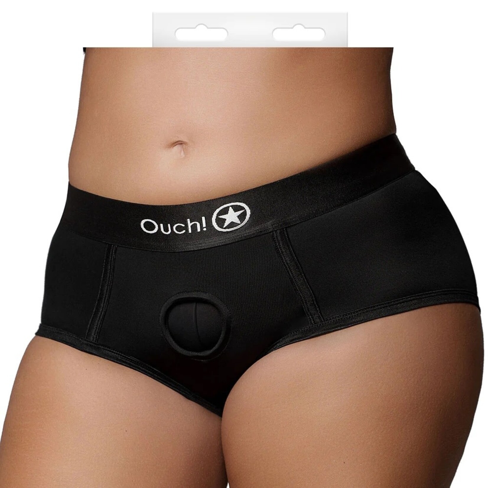 OUCH OUCH! BLACK VIBRATING STRAP-ON BRIEF XL/2X